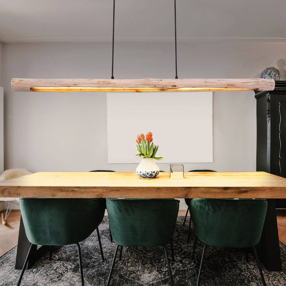 LED Hängeleuchte Holz Pendellampe Holzbalken Pendelleuchte dimmbar, 3-Stufen, schwarz, 20W 1358lm 3000K, L x B x H 120 x 7 x 150 cm