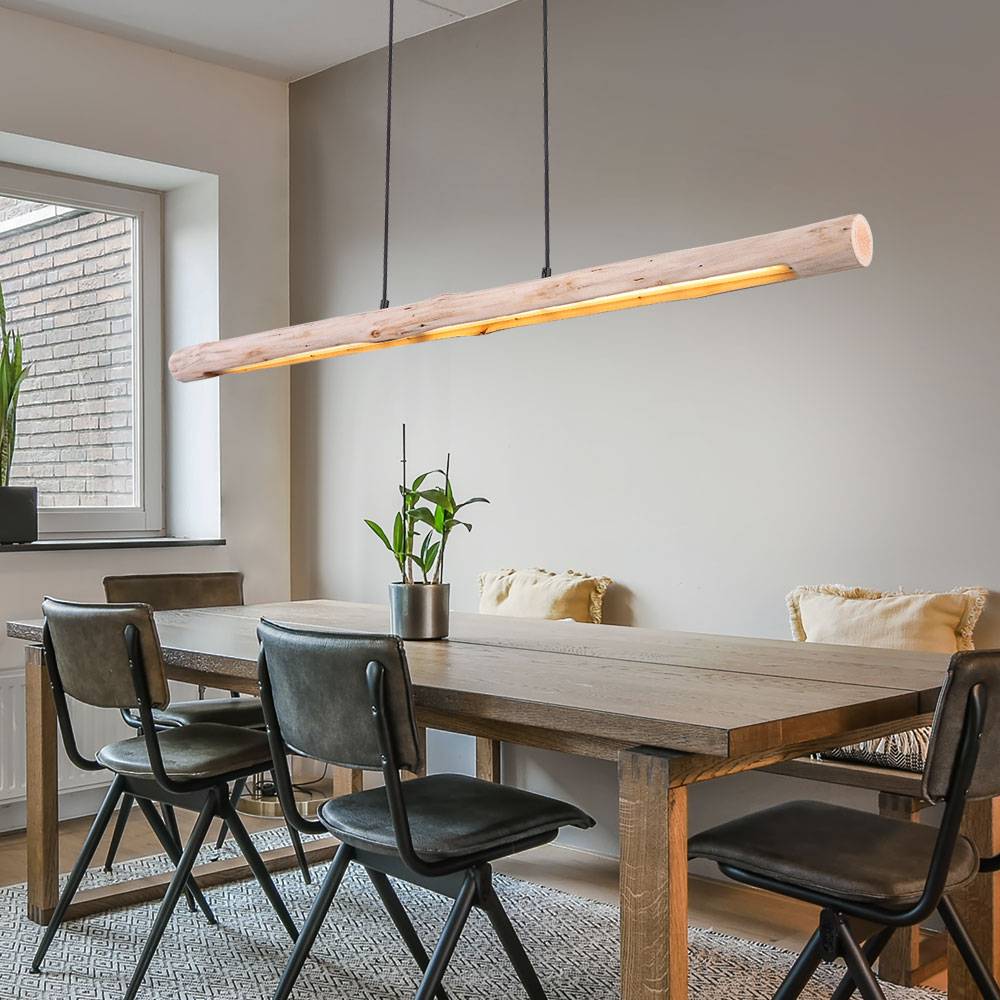 LED Hängeleuchte Holz Pendellampe Holzbalken Pendelleuchte dimmbar, 3-Stufen, schwarz, 20W 1358lm 3000K, L x B x H 120 x 7 x 150 cm