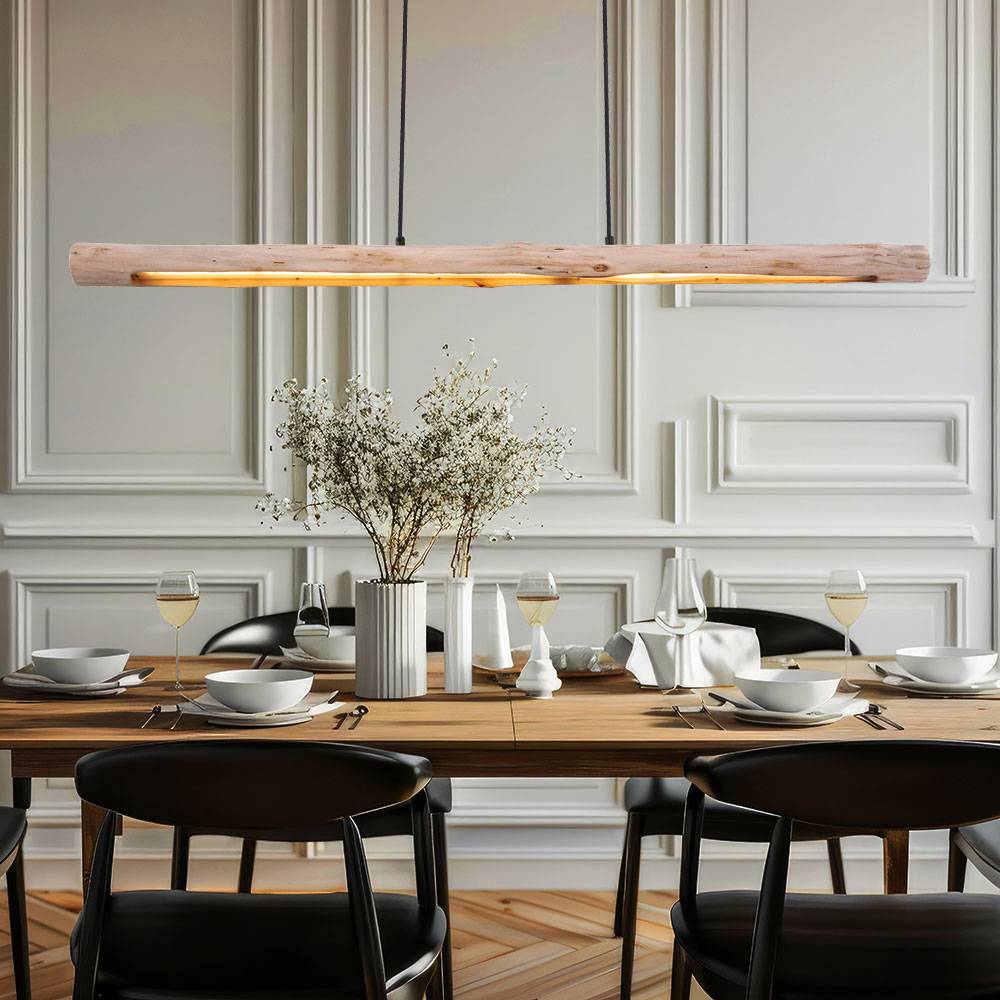 LED Hängeleuchte Holz Pendellampe Holzbalken Pendelleuchte dimmbar, 3-Stufen, schwarz, 20W 1358lm 3000K, L x B x H 120 x 7 x 150 cm