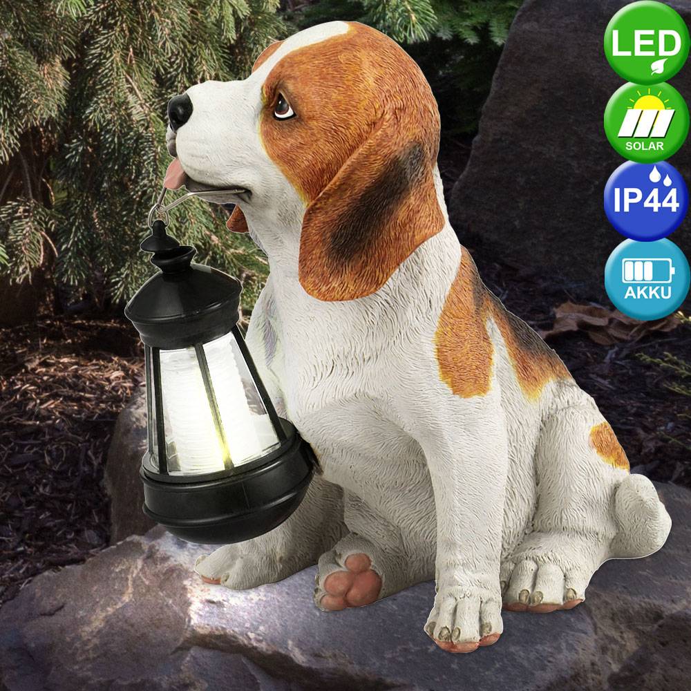 Solarleuchte Hund Garten Solar Dekoleuchte Solarlampe für Außen, Beagel mit Laterne, Akku, 1x LED, LxBxH 18x24,2x26 cm