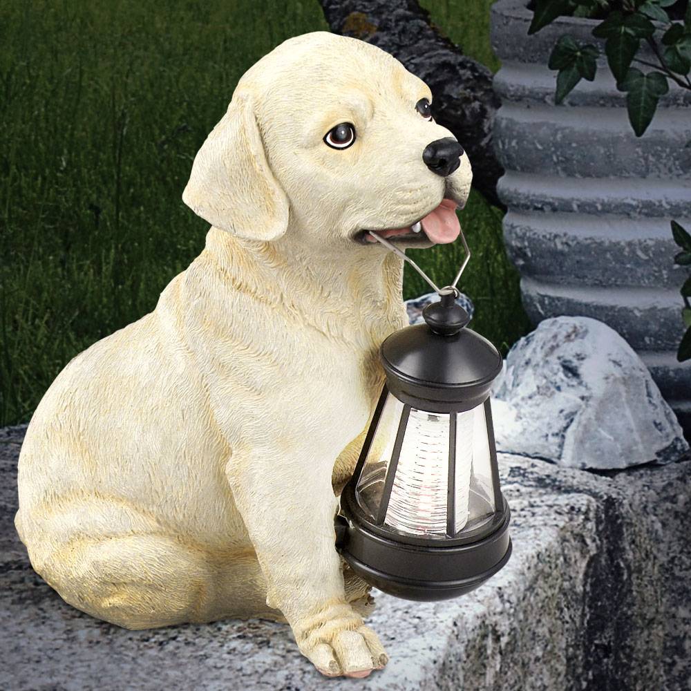 Solarleuchte Hund Garten Solar Dekoleuchte Solarlampe für Außen, Labrador mit Laterne, Akku, 1x LED, LxBxH 15,5x23,5x25 cm