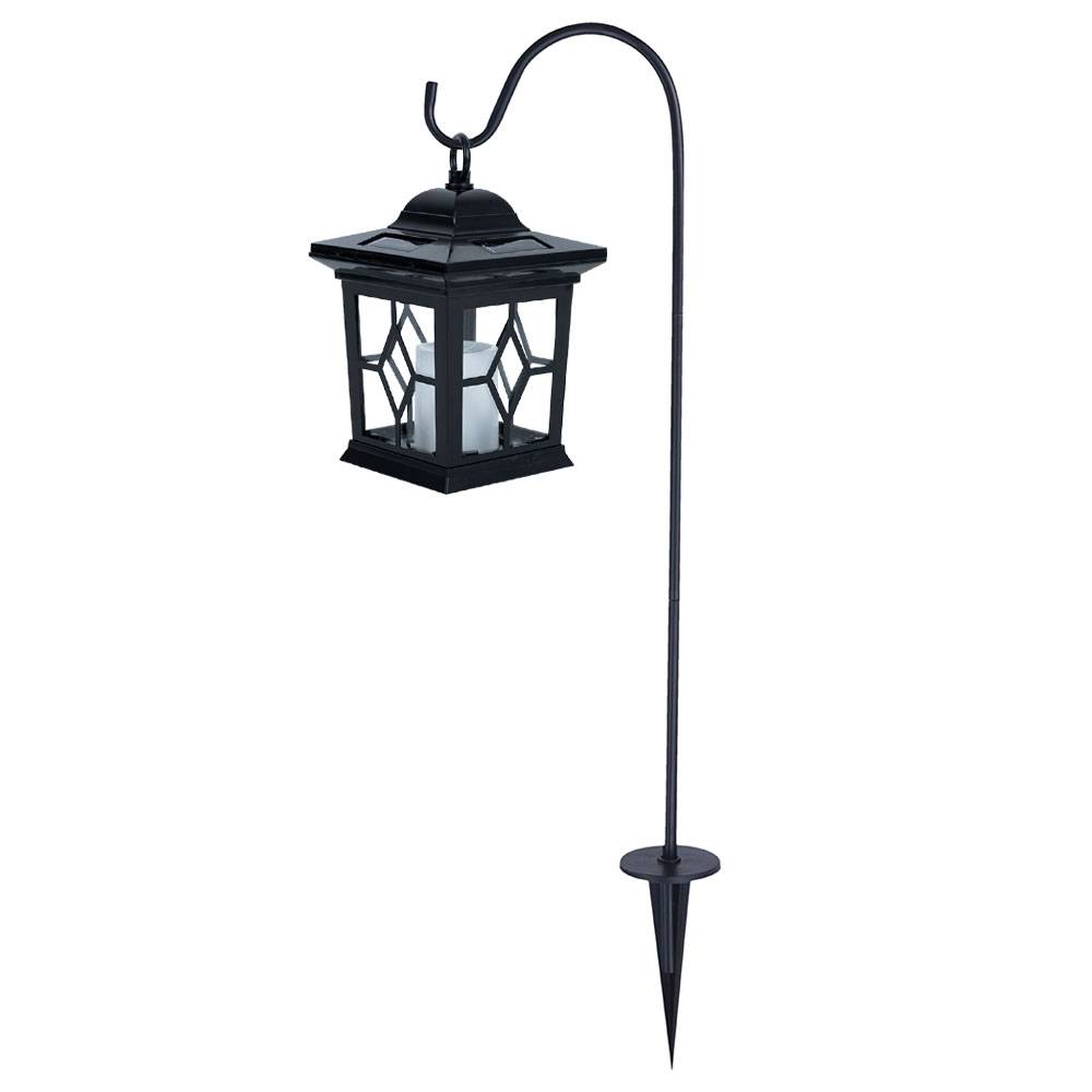 Steckleuchte Solarlampe Erdspieß Solarlampen Terrassen Flackerlicht Solar Außen Steckleuchten im Laternen Design, Metall schwarz, 1x LED, LxBxH 21x1