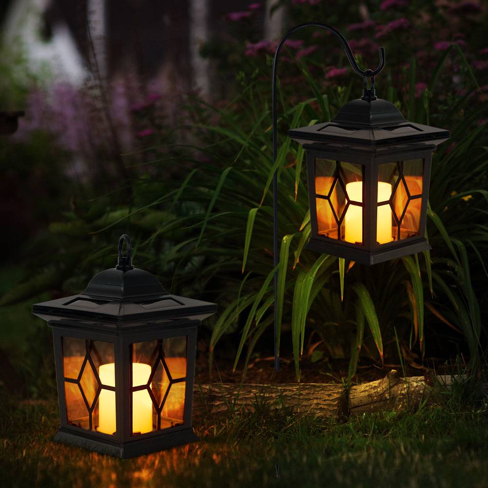 2er Set LED Solar Garten Steck Lampen schwarz Erdspieß Deko Außen Laternen IP44 Veranda Weg Beleuchtung