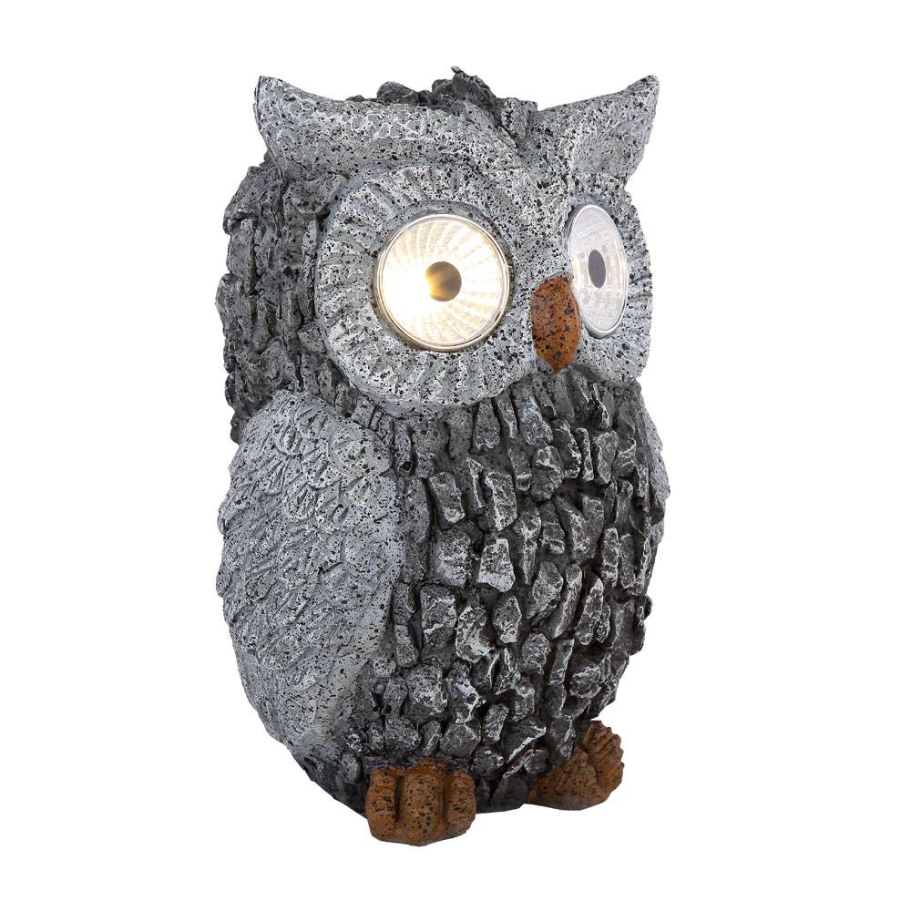 Solar Eule Gartenskulptur für Außen Gartendeko Figur Skulptur grau Akku, Kunststoff, 2x LED 3000K, LxBxH 13,5x11,5x19,5 cm