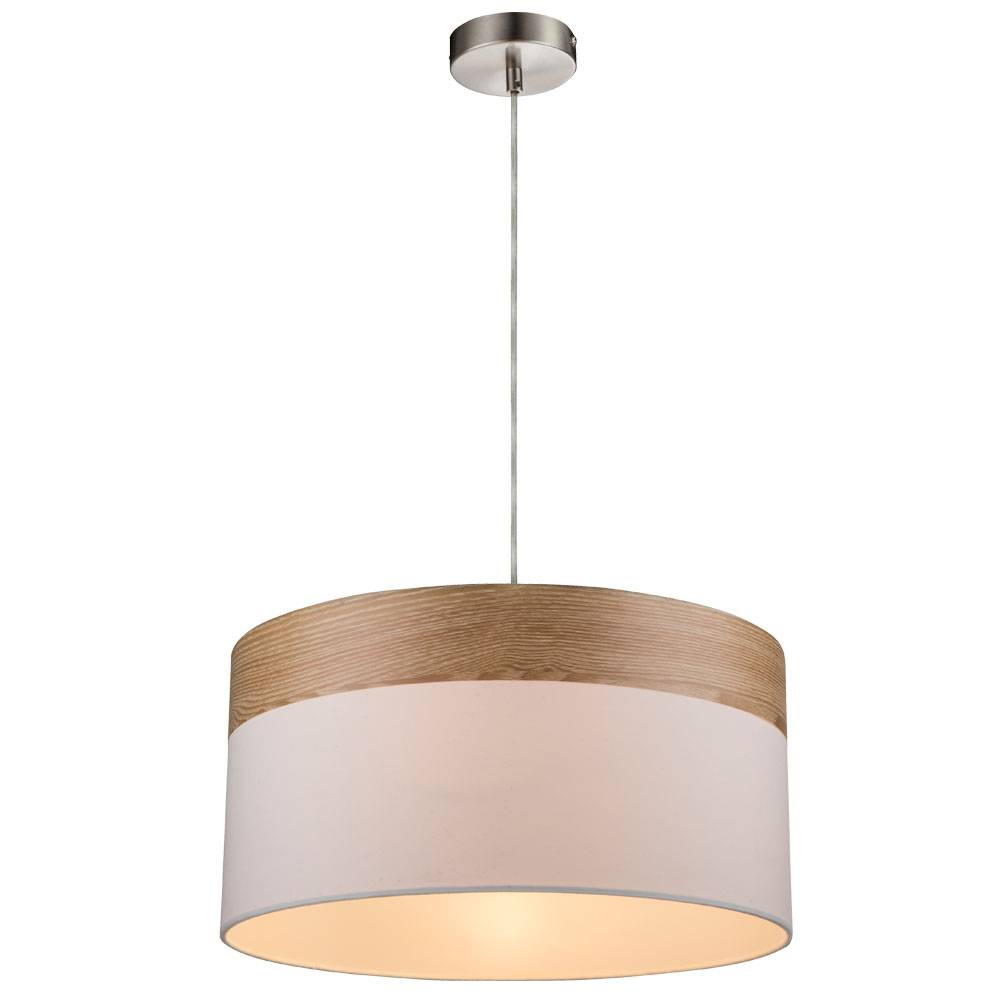 Hängeleuchte Wohnzimmer Pendelleuchte Esstischlampe Küchenleuchte Holzoptik, Textil weiß, 1x E27, DxH 40x120 cm