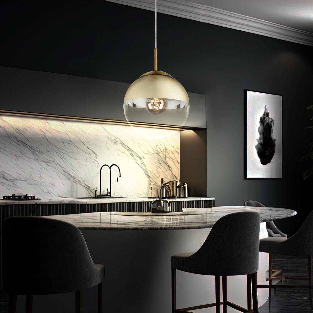 Hängeleuchte mit Glaskugel Pendelleuchte gold transparent Esstischleuchte Wohnzimmerlampe Pendellampe, IP20, 1x E27, Durchmesser x Höhe 20 x 120 cm