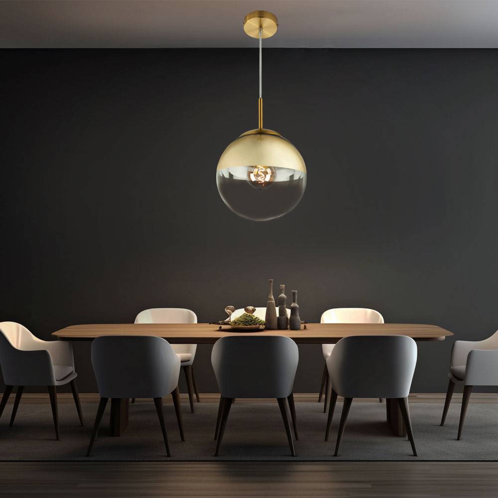 Hängeleuchte mit Glaskugel Pendelleuchte gold transparent Esstischleuchte Wohnzimmerlampe Pendellampe, IP20, 1x E27, Durchmesser x Höhe 20 x 120 cm