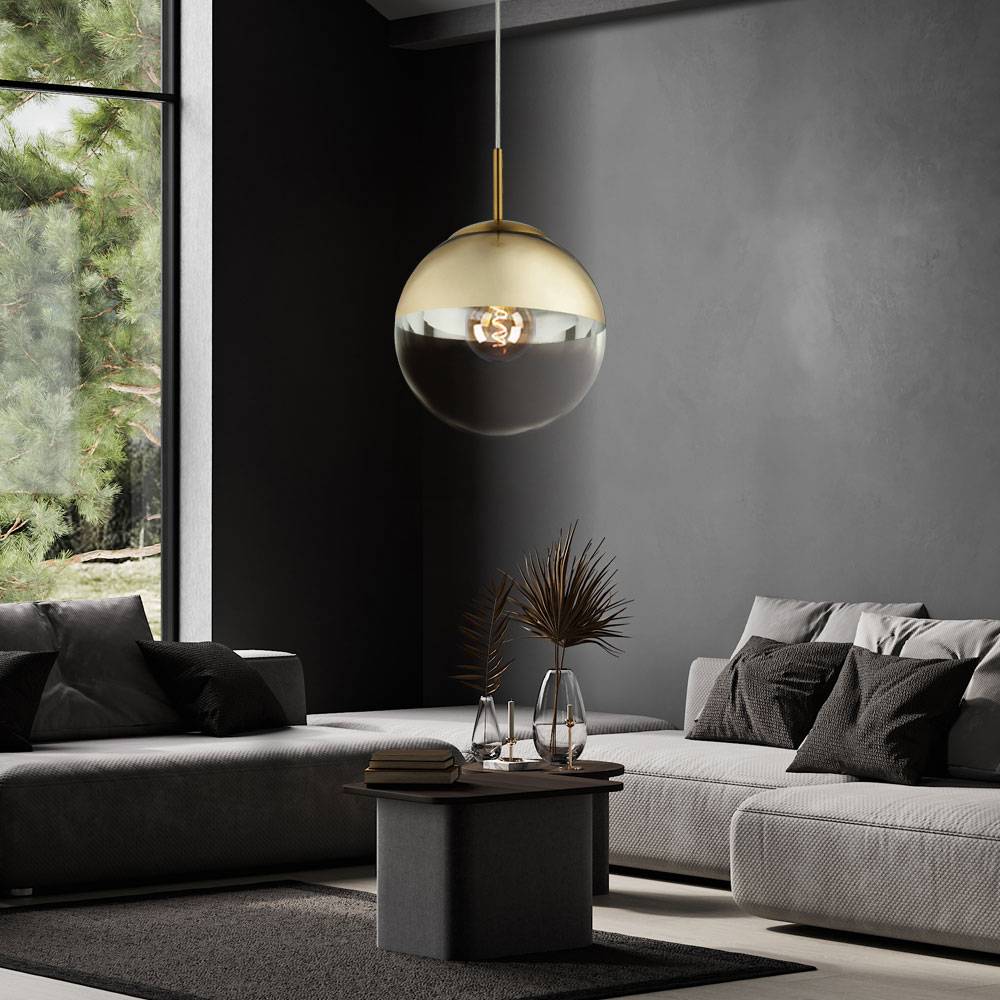 Hängeleuchte mit Glaskugel Pendelleuchte gold transparent Esstischleuchte Wohnzimmerlampe Pendellampe, IP20, 1x E27, Durchmesser x Höhe 20 x 120 cm