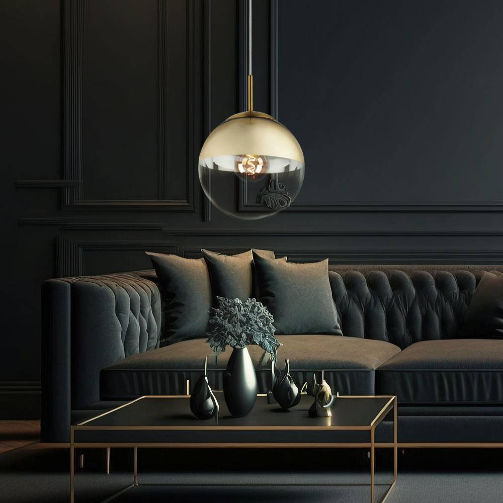 Hängeleuchte mit Glaskugel Pendelleuchte gold transparent Esstischleuchte Wohnzimmerlampe Pendellampe, IP20, 1x E27, Durchmesser x Höhe 20 x 120 cm