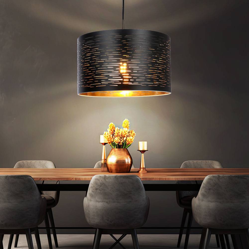 Hängeleuchte Pendelleuchte Wohnzimmerlampe Hängelampe rund Deckenleuchte Beleuchtung schwarz-gold, Metall Kunststoff, D x H 38x120 cm