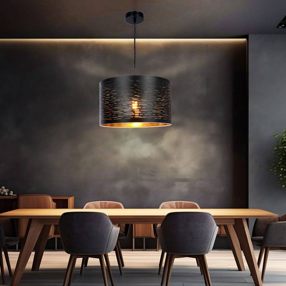 Hängeleuchte Pendelleuchte Wohnzimmerlampe Hängelampe rund Deckenleuchte Beleuchtung schwarz-gold, Metall Kunststoff, D x H 38x120 cm