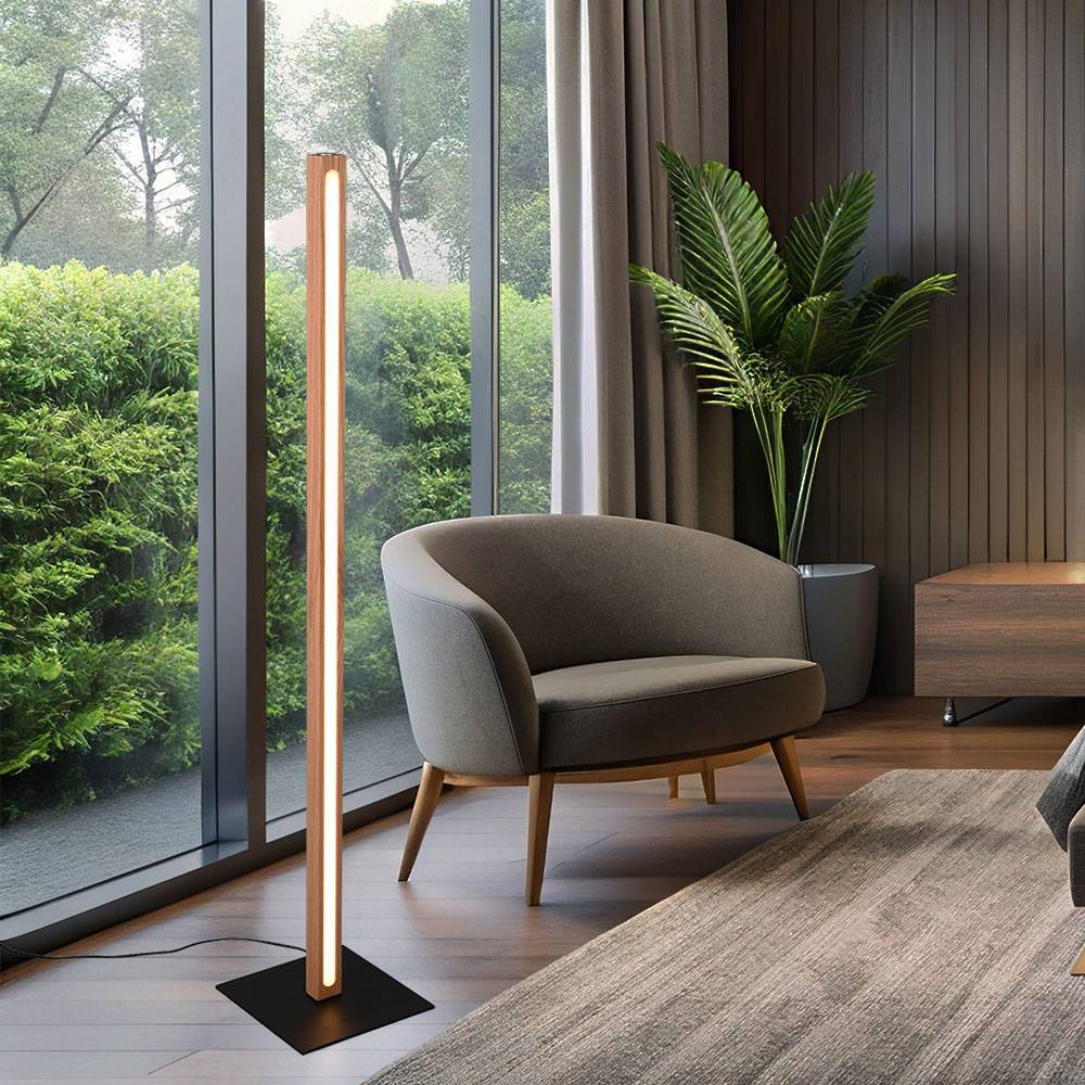 Stehlampe Holz dimmbar Stehlampe mit Holz dimmbare Standleuchte, Touchfunktion, 1x LED 20W 2300Lm warmweiß, LxBxH 22x22x115 cm