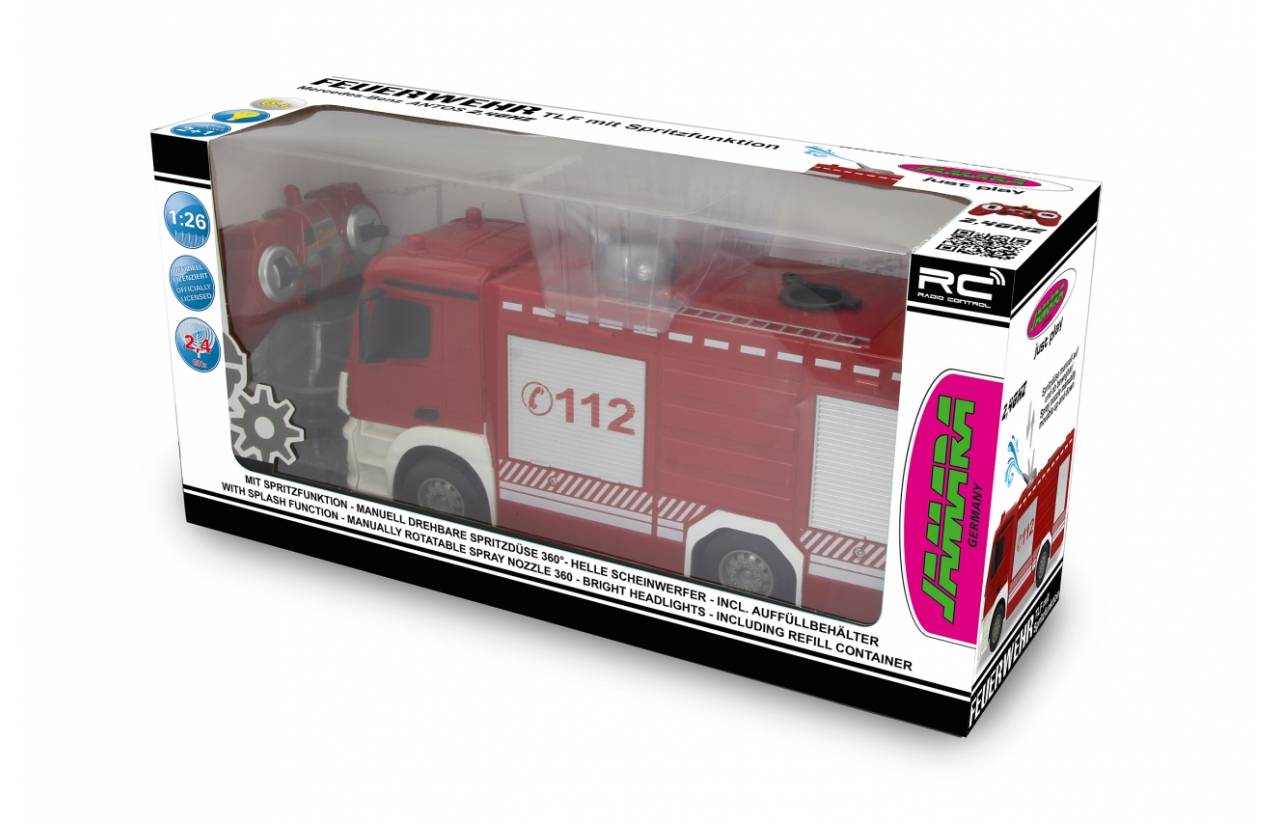 Jamara Fire fighter TLF Mercedes-Benz Antos, Feuerwehrwagen, Elektromotor, 1:26, Fahrbereit (RTD), Rot, Weiß, Kunststoff