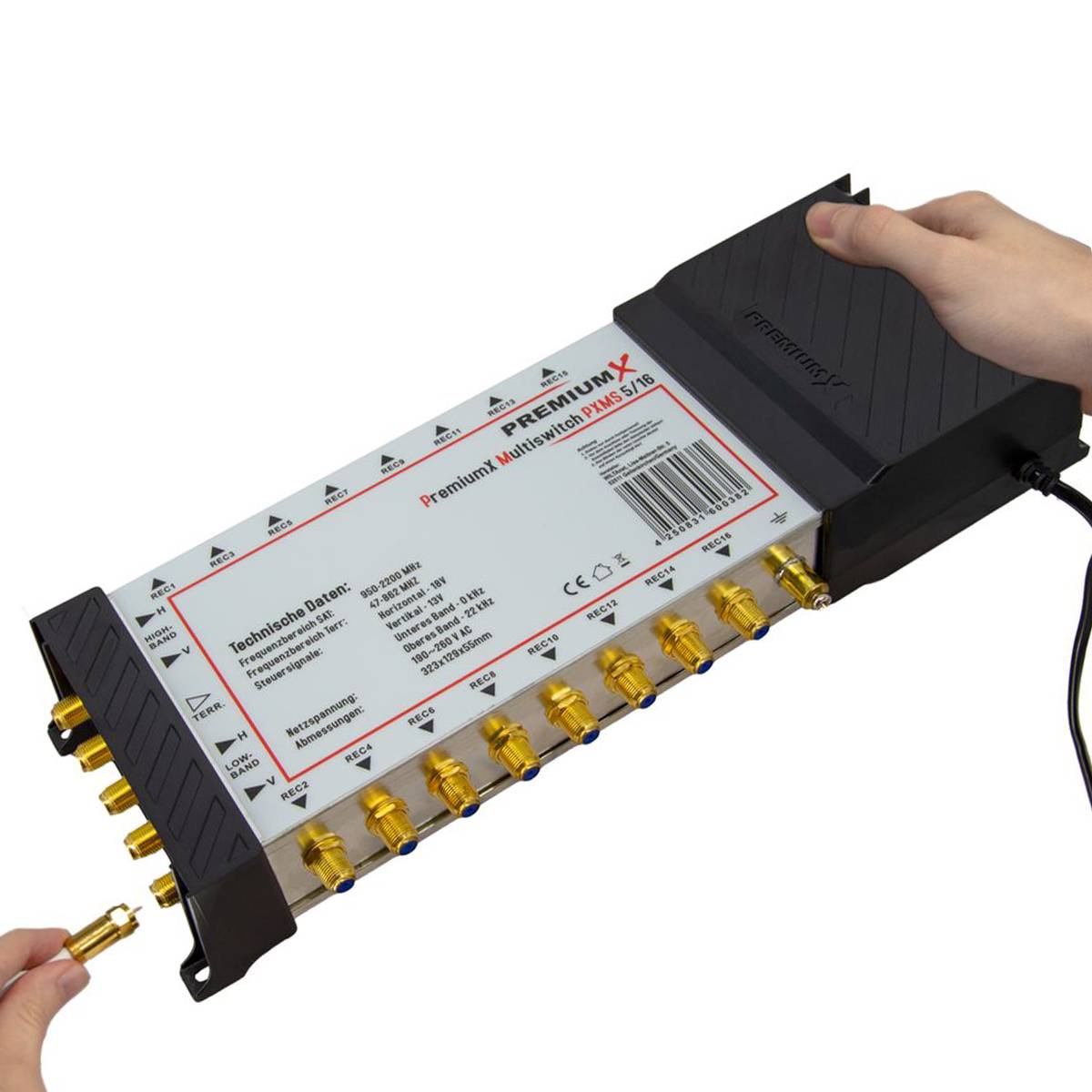 PremiumX Multischalter Set 5/16 Multiswitch Deluxe Quattro LNB 40x F-Stecker, Signalverteiler 1 SAT für 16 Teilnehmer