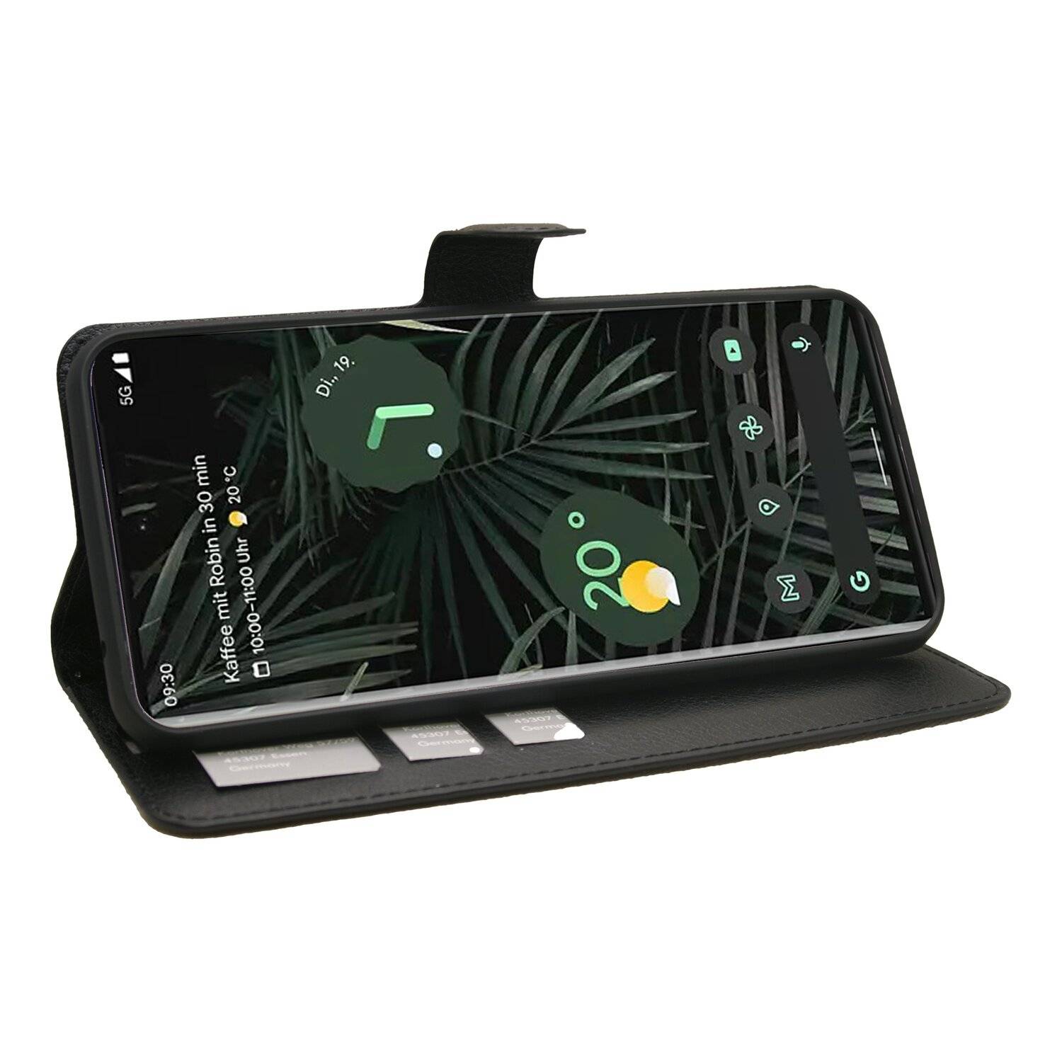 Buch Tasche "Fancy" für GOOGLE PIXEL 6 PRO Handy Hülle Brieftasche Schutzhülle mit Standfunktion, Kartenfach Schwarz