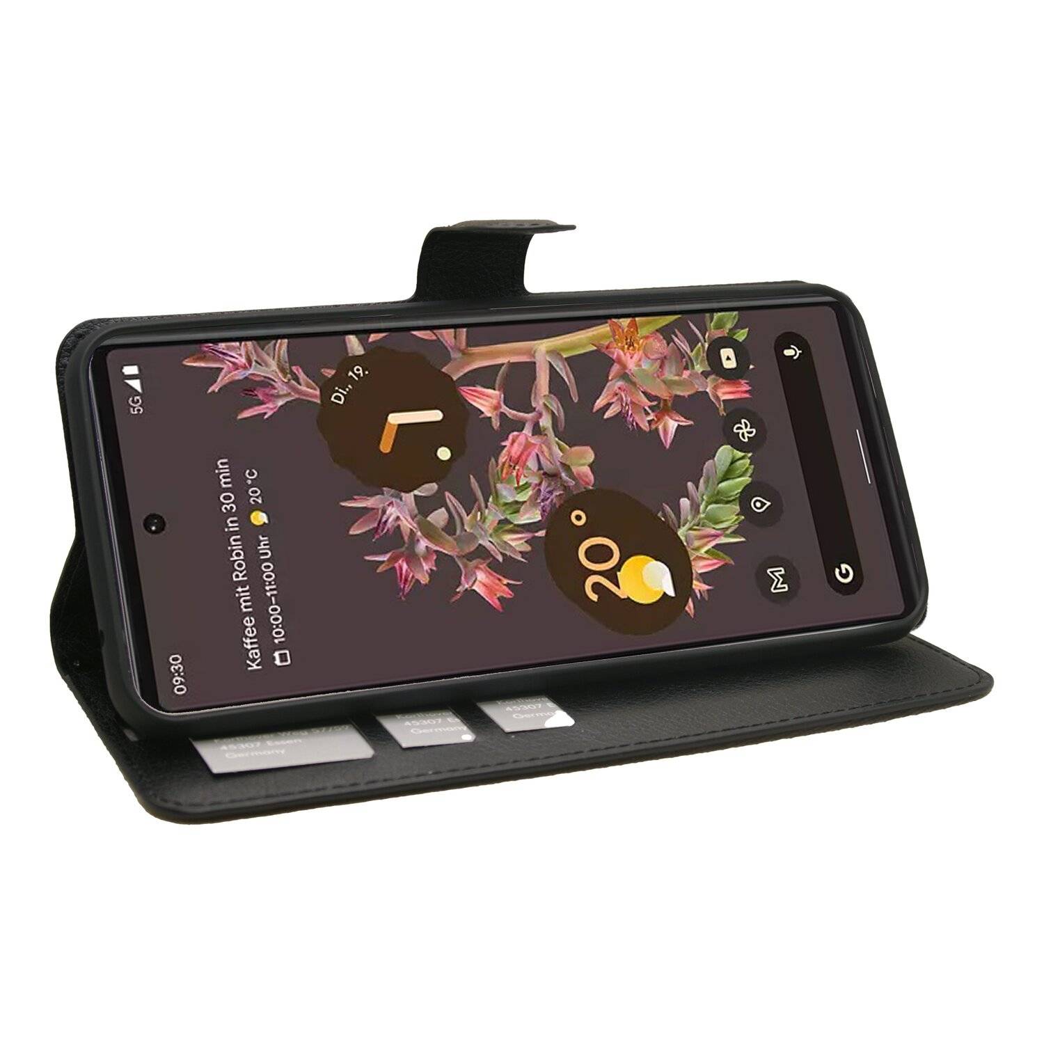 Buch Tasche "Fancy" für GOOGLE PIXEL 6 Handy Hülle Etui Brieftasche Schutzhülle mit Standfunktion, Kartenfach Schwarz