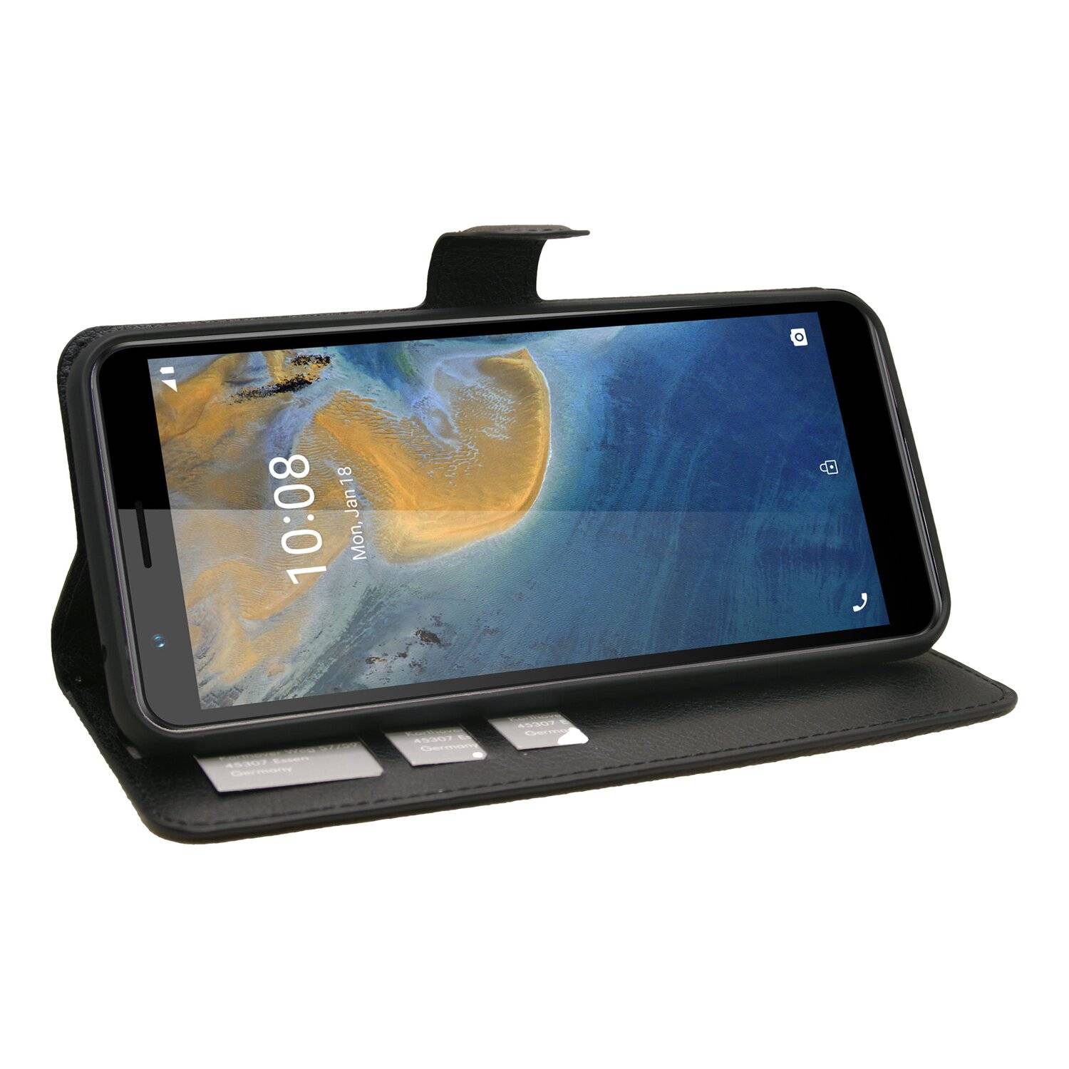 Buch Tasche "Fancy" für ZTE BLADE A31 Handy Hülle Etui Brieftasche Schutzhülle mit Standfunktion, Kartenfach Schwarz