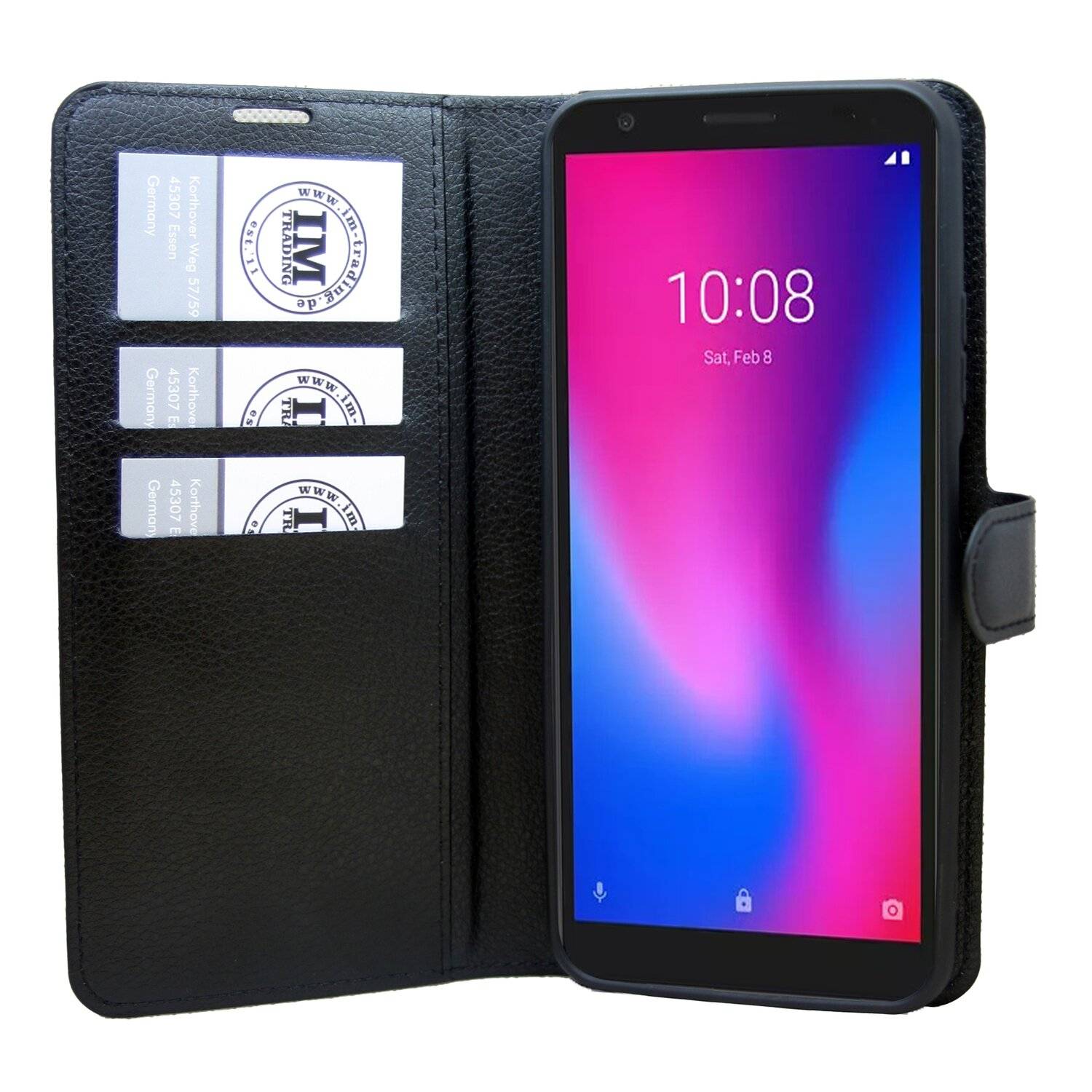 Buch Tasche "Fancy" für ZTE BLADE A3 2019 Handy Hülle Etui Brieftasche Schutzhülle mit Standfunktion, Kartenfach Schwarz