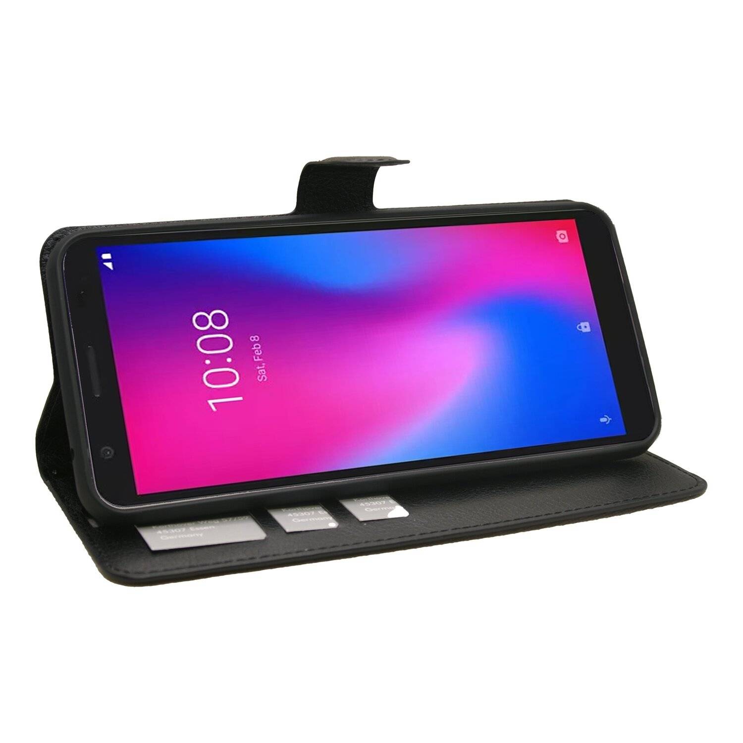 Buch Tasche "Fancy" für ZTE BLADE A3 2019 Handy Hülle Etui Brieftasche Schutzhülle mit Standfunktion, Kartenfach Schwarz