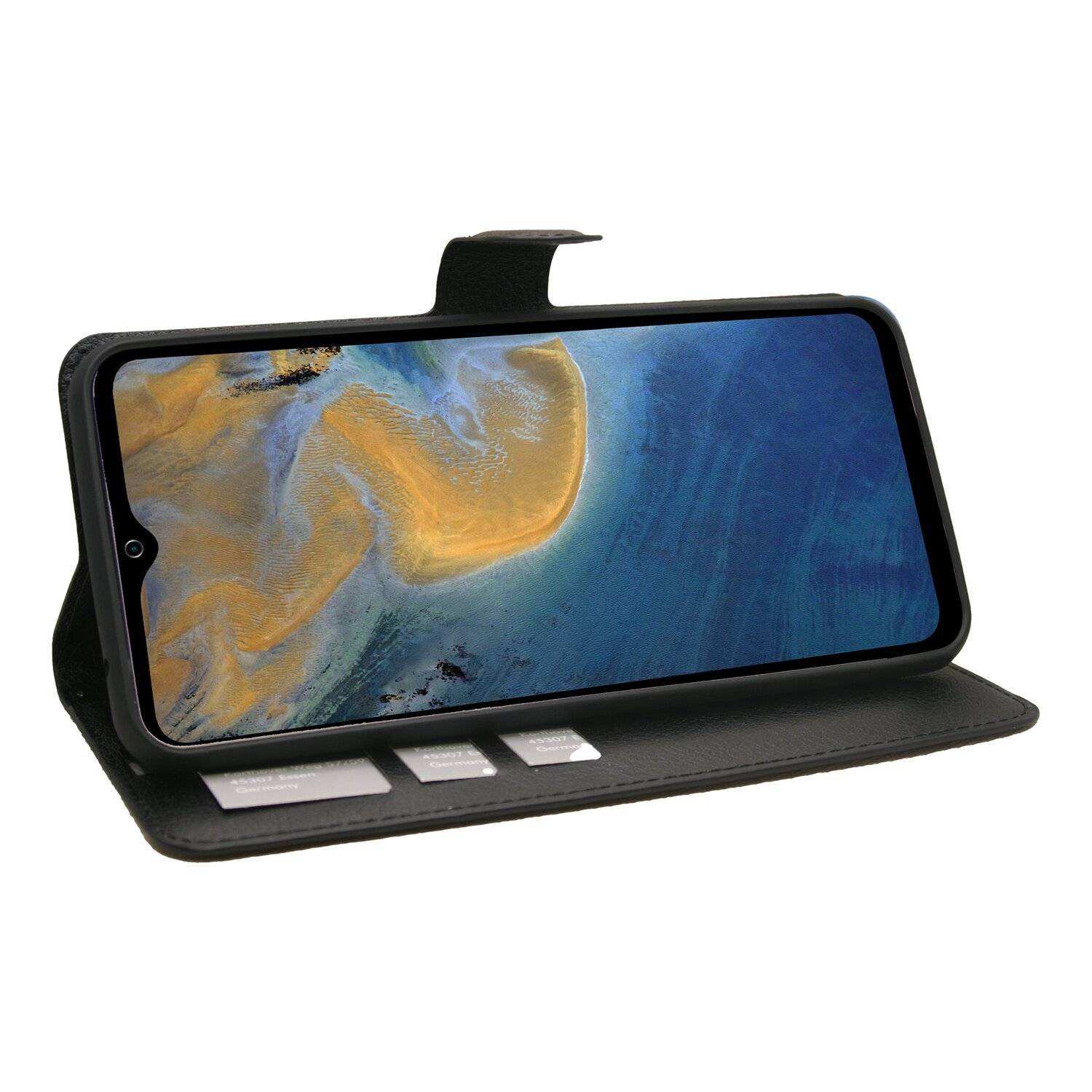 Buch Tasche "Fancy" für ZTE BLADE A71 Handy Hülle Etui Brieftasche Schutzhülle mit Standfunktion, Kartenfach Schwarz