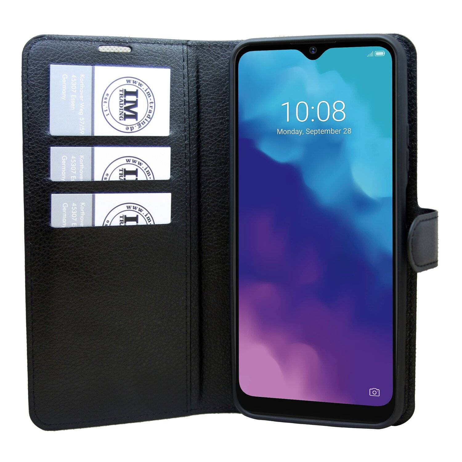 Buch Tasche "Fancy" für ZTE BLADE V30 VITA Handy Hülle Brieftasche Schutzhülle mit Standfunktion, Kartenfach Schwarz