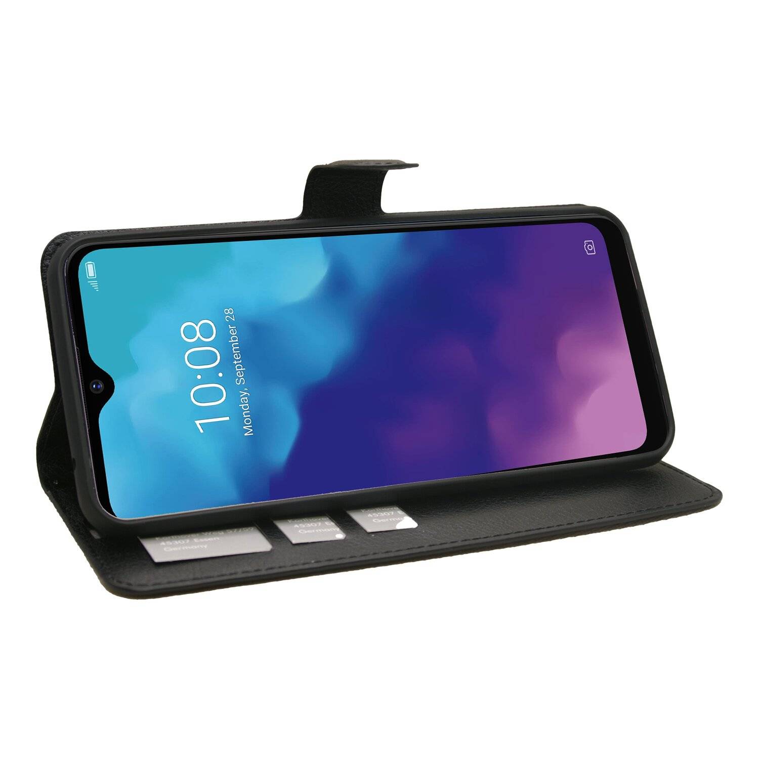 Buch Tasche "Fancy" für ZTE BLADE V30 VITA Handy Hülle Brieftasche Schutzhülle mit Standfunktion, Kartenfach Schwarz