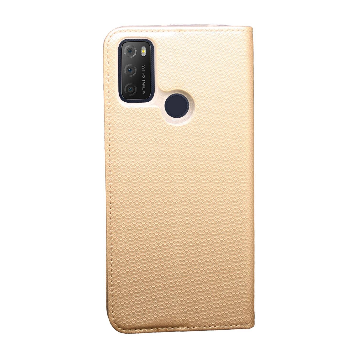 Buch Tasche "Smart" für Alcatel 3L 2021 Handy Hülle Etui Brieftasche Schutzhülle mit Standfunktion, Kartenfach Gold