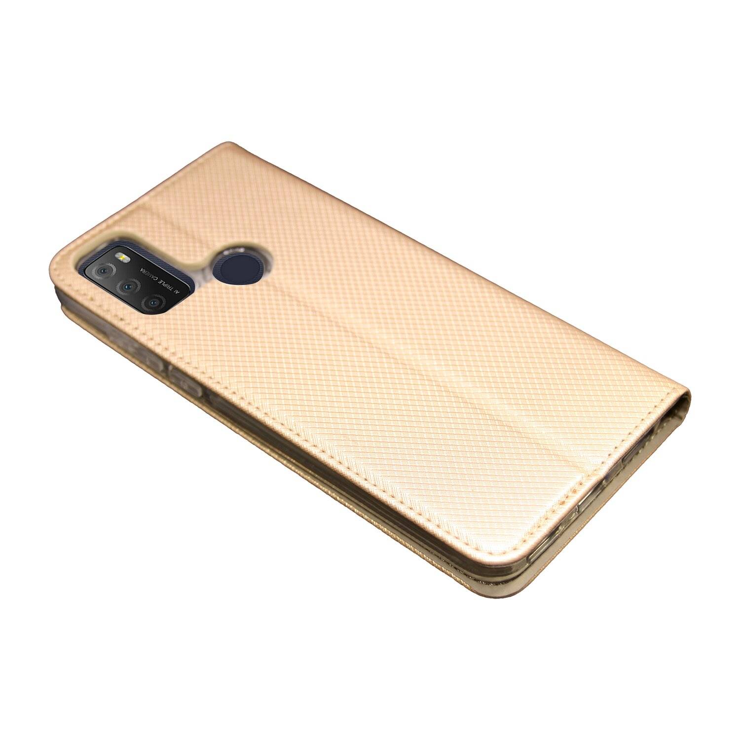 Buch Tasche "Smart" für Alcatel 3L 2021 Handy Hülle Etui Brieftasche Schutzhülle mit Standfunktion, Kartenfach Gold