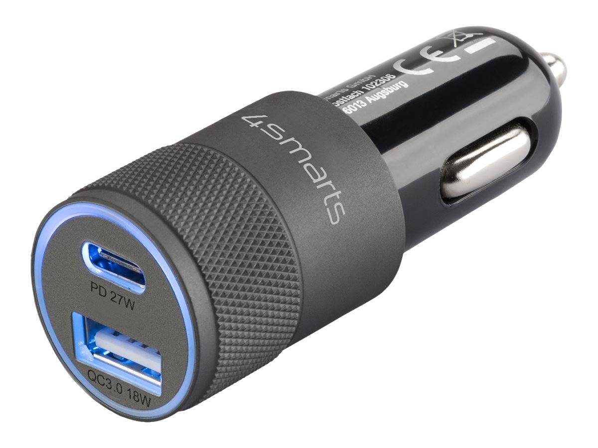 4smarts Rapid+ - Auto-Netzteil - 27 Watt - 3 A - PD, QC 3.0 - 2 Ausgabeanschlussstellen (USB, 24 pin USB-C)
