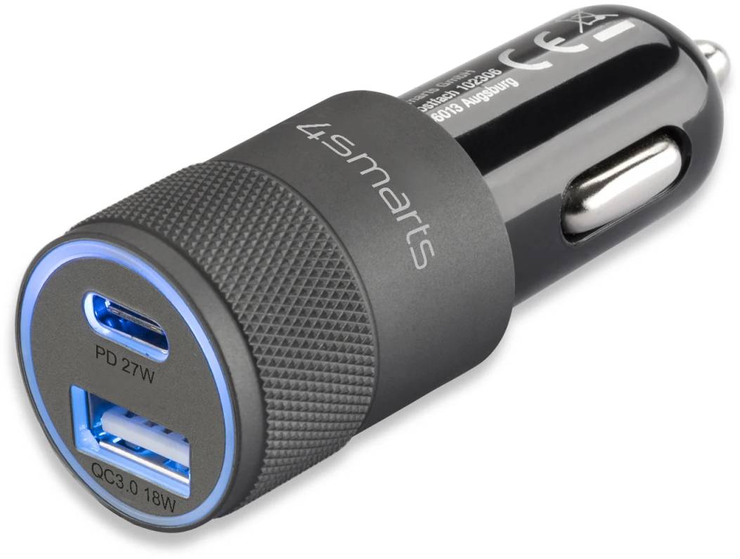 4smarts Rapid+ - Auto-Netzteil - 27 Watt - 3 A - PD, QC 3.0 - 2 Ausgabeanschlussstellen (USB, 24 pin USB-C)
