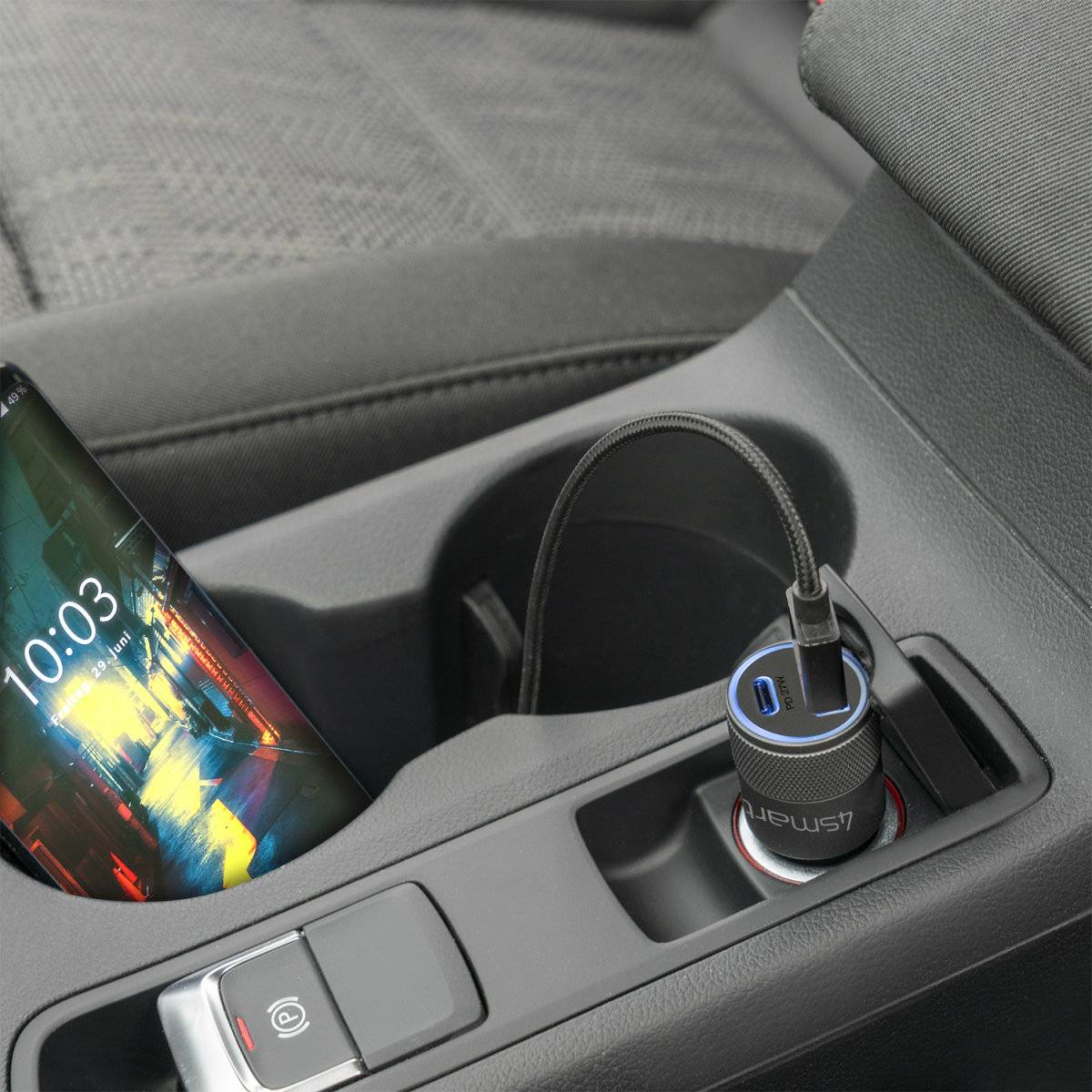 4smarts Rapid+ - Auto-Netzteil - 27 Watt - 3 A - PD, QC 3.0 - 2 Ausgabeanschlussstellen (USB, 24 pin USB-C)