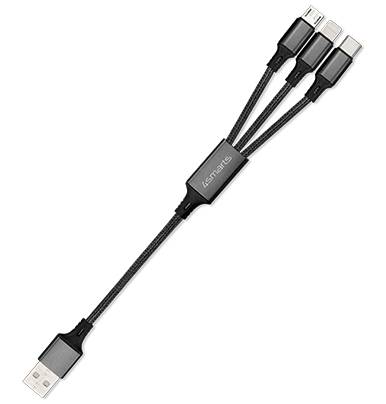 4smarts ForkCord, 0,2 m, USB A, USB C.Micro USB A/Lightning, Schwarz