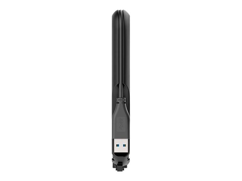 Schwarzes einziehbares USB-Kabel mit Standard-USB-A-Anschluss vertikal auf weißem Hintergrund dargestellt.