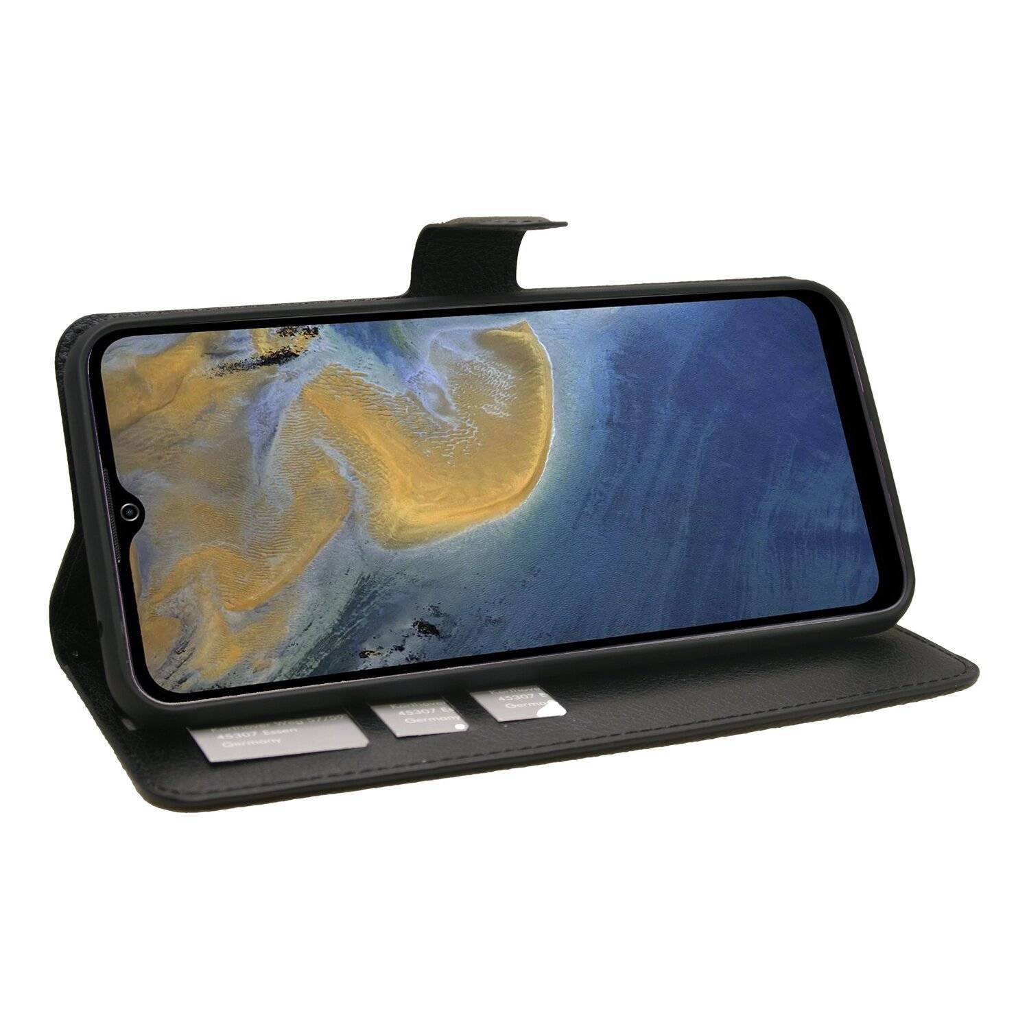 Buch Tasche "Fancy" für ZTE BLADE A51 Handy Hülle Etui Brieftasche Schutzhülle mit Standfunktion, Kartenfach Schwarz