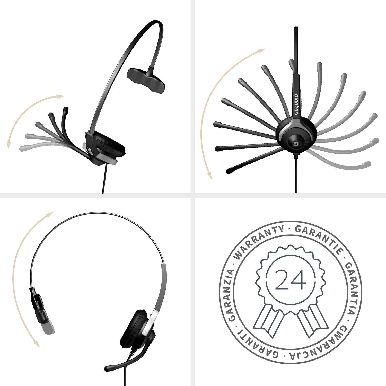 GEQUDIO Headset 1-Ohr mit 3,5mm Klinke für FritzFon C6 X6, MacBook, Smartphone, Notebook, PC, Laptop, inklusive Kabel