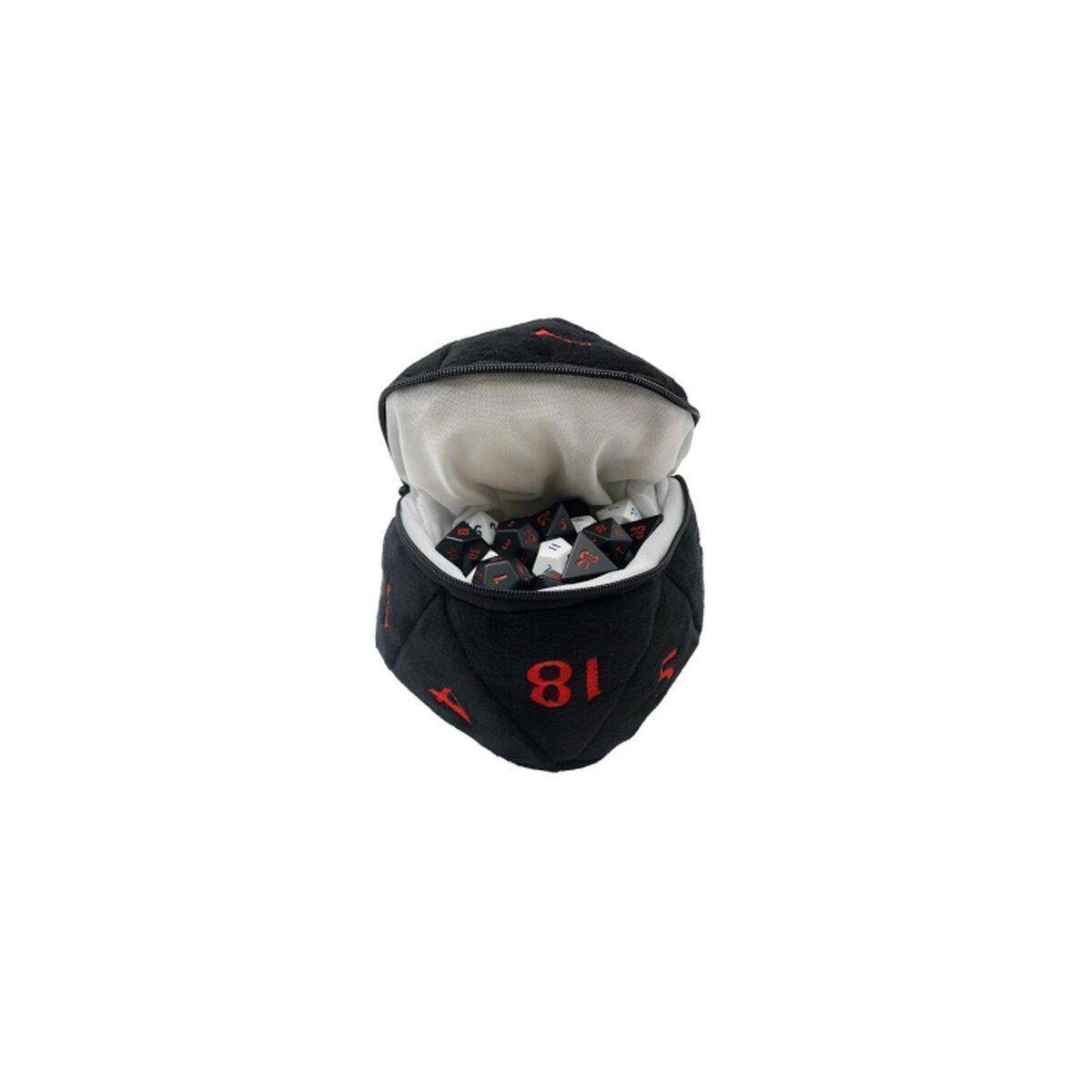 UP18786 - D20 Plüschwürfeltasche - Schwarz und Rot