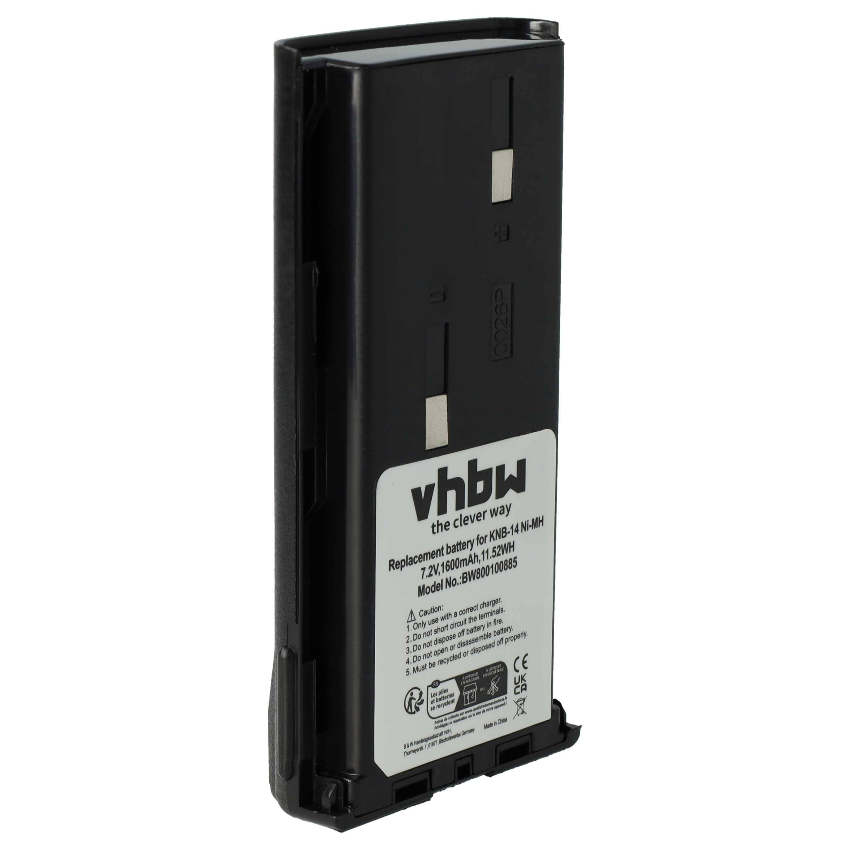 vhbw Akku Ersatz für Kenwood KNB-15, KNB-14N, KNB-15H, KNB-15A, KNB-20, KNB-14A, KNB-14 für Funkgerät, Walkie Talkie (1600 mAh, 7,2 V, NiMH)