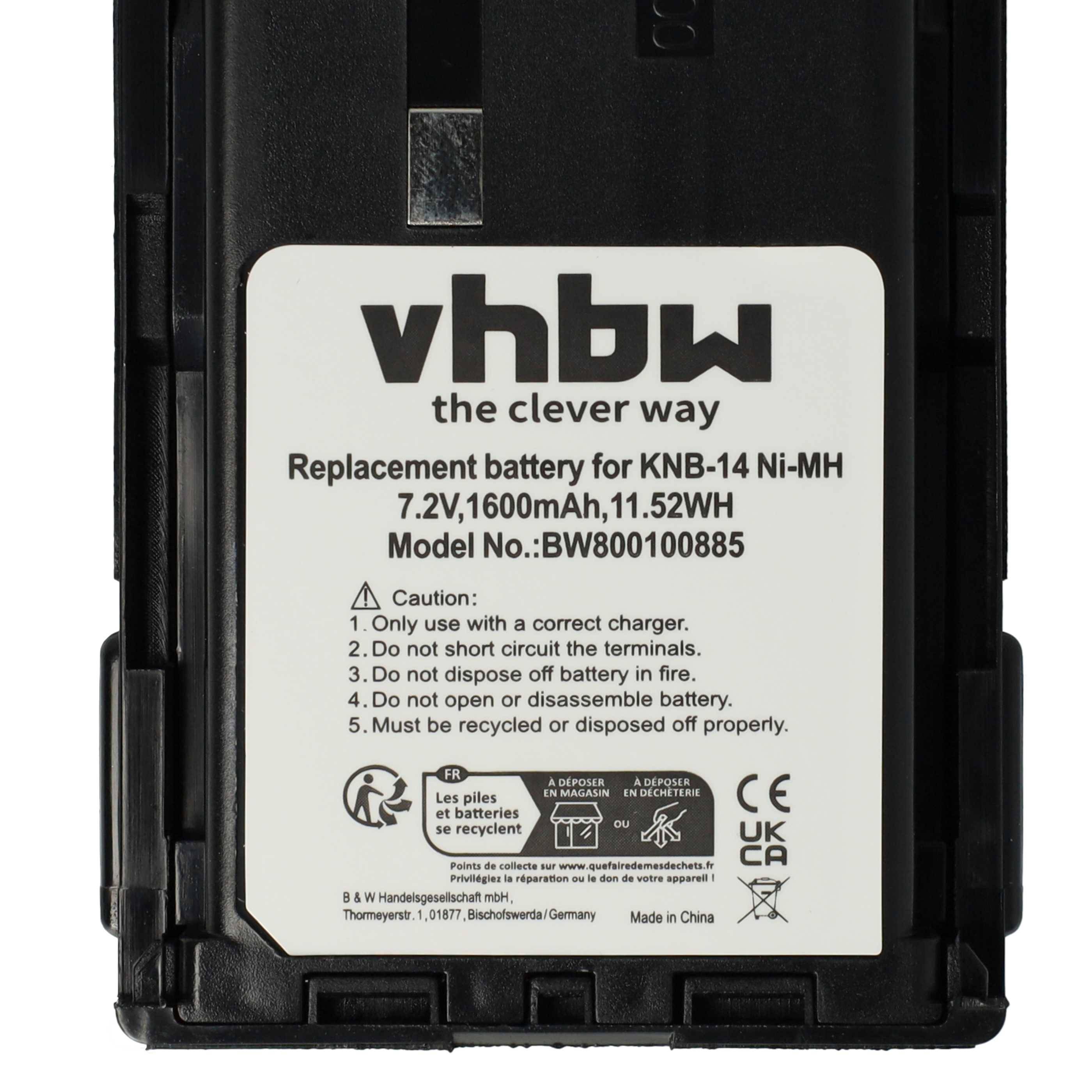 vhbw Akku kompatibel mit Kenwood TK-270G, TK-260GE, TK-260G, TK-261, TK-272, TK-250, TK-270, TK-260 Funkgerät, Walkie Talkie (1600 mAh, 7,2 V, NiMH)