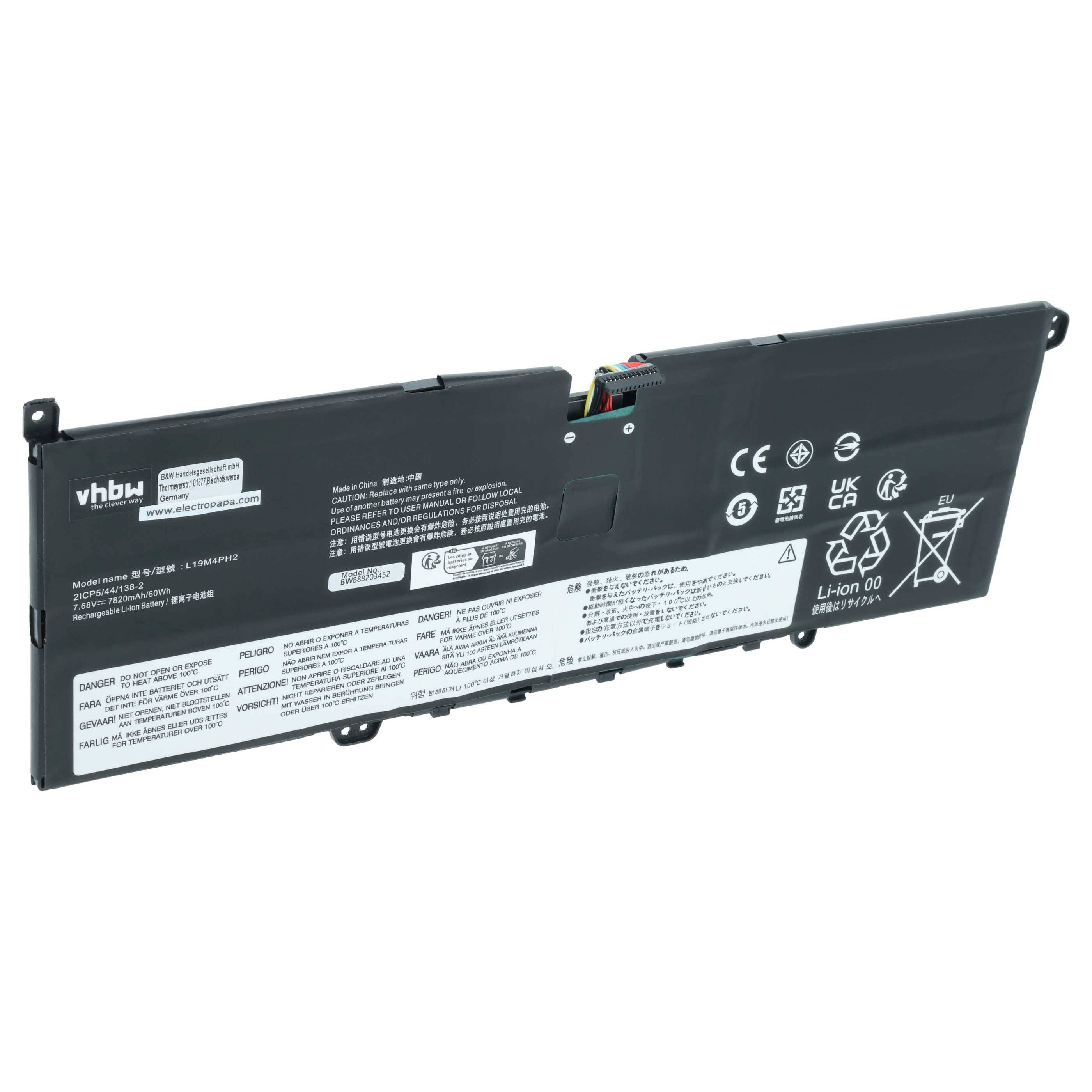 vhbw Akku Ersatz für Lenovo L19C4PH2 für Notebook (7750mAh, 7,68V, Li-Polymer)