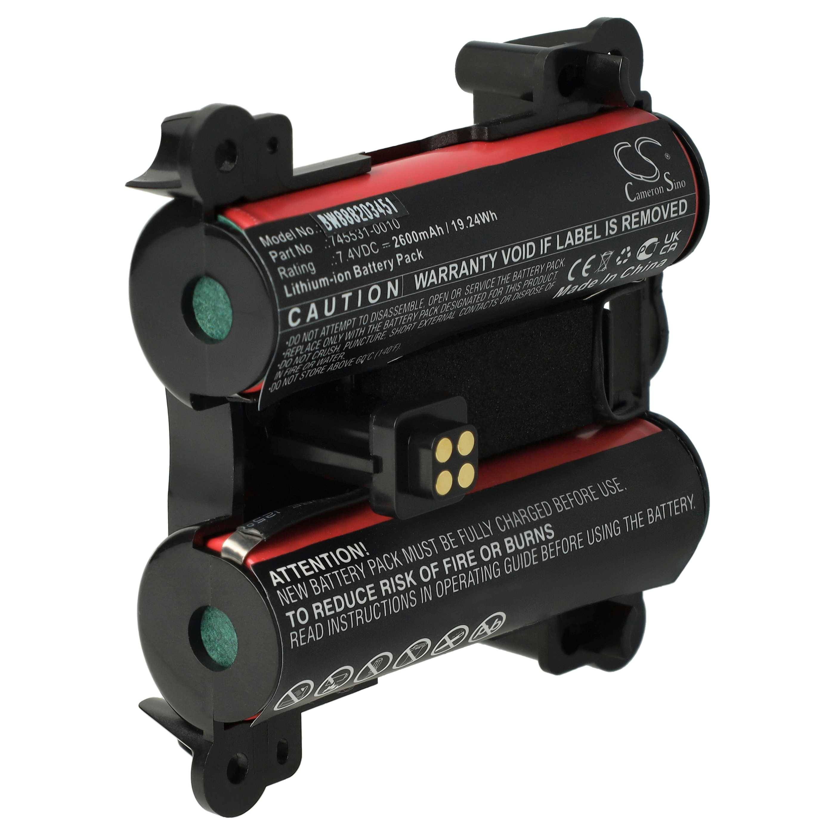 Ersatz-Akkupack für spezifisches elektronisches Gerät, Nennspannung 11,1V, Warnaufkleber mit Hinweisen zu Lade- und Brandschutzmaßnahmen.