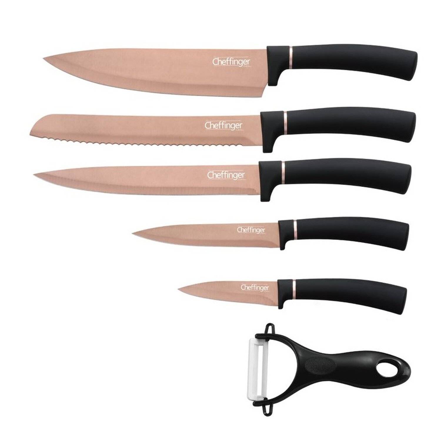 6 teiliges Messerset Schwarz Gold Edtition (5 Messer & 1 Sparschäler) Edelstahl in Klappbox mit Magnetverschluss Motiv 3