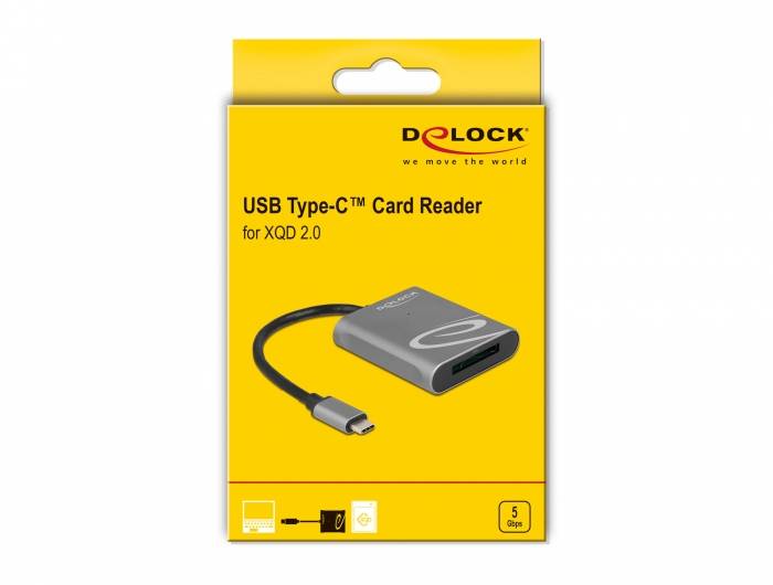 DeLOCK 91741, XQD, Schwarz, Grau, 5000 Mbit/s, Aluminium, USB 3.2 Gen 1 (3.1 Gen 1) Type-C, 57 mm