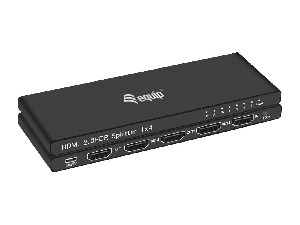 Equip Ultra-Slim 4-Port HDMI 2.0 Splitter - HDMI - 4x HDMI - 3840 x 2160 Pixel - Schwarz - Aluminium - 4K Ultra HD