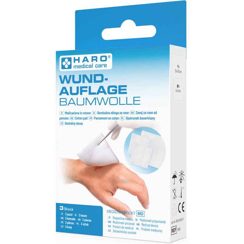 HARO Wundauflage, aus Baumwolle, weiß, 3er Pack