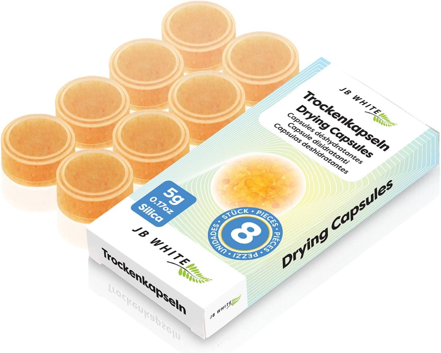 JB White 24 Trockenkapseln für Hörgeräte, Trocknungskapseln mit Farbindikator für Hörhilfen, Trockentabletten, orange