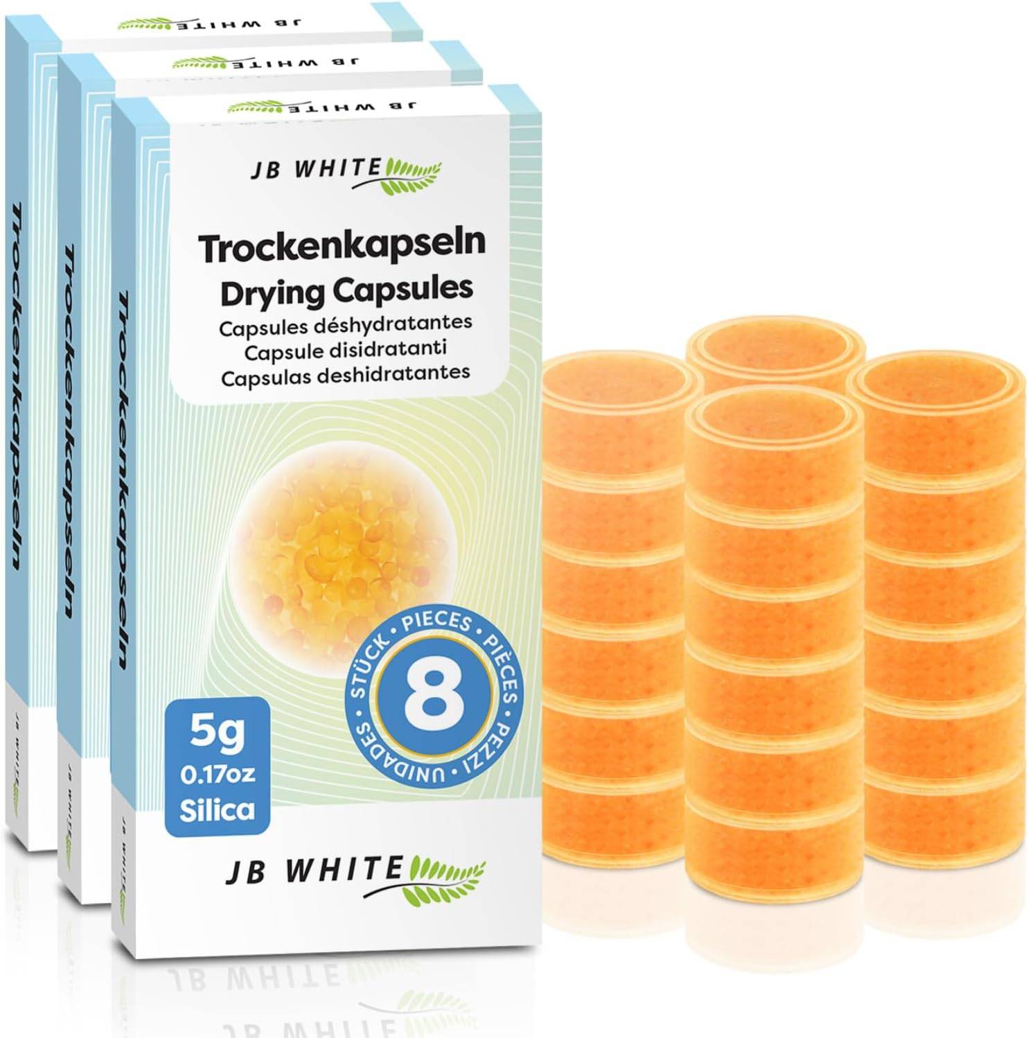 JB White 24 Trockenkapseln für Hörgeräte, Trocknungskapseln mit Farbindikator für Hörhilfen, Trockentabletten, orange