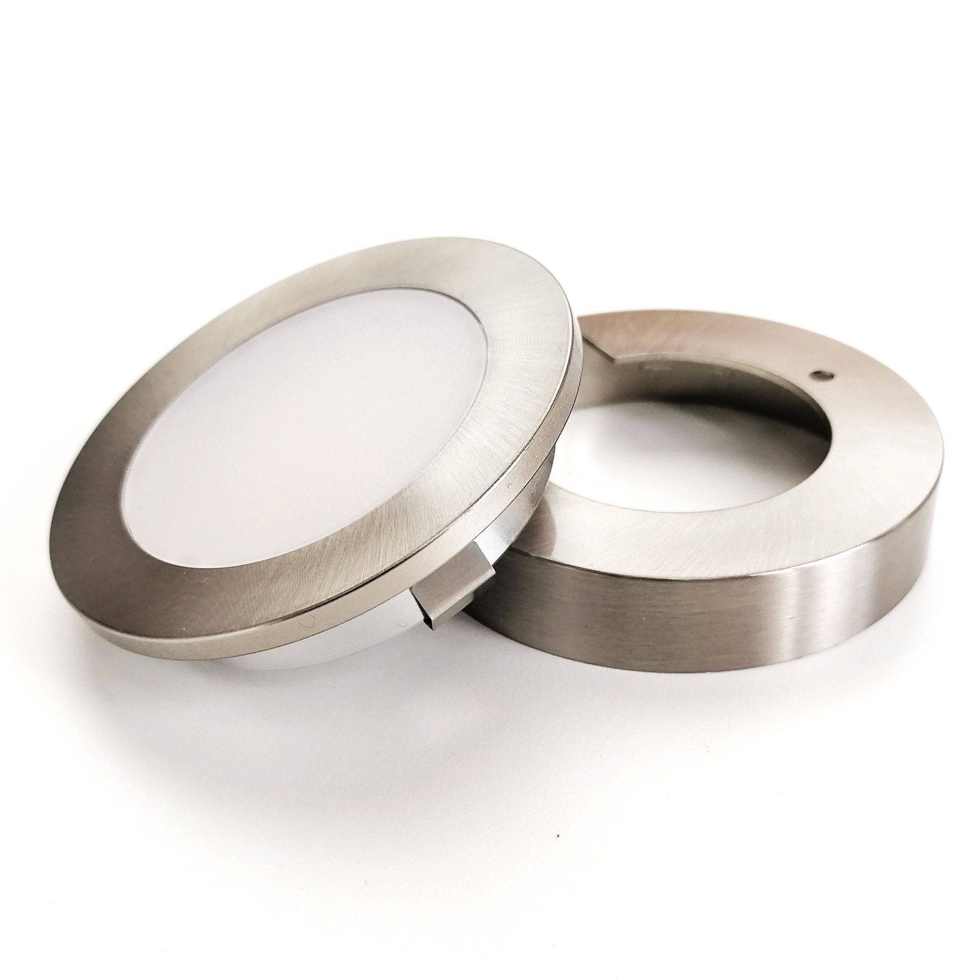 kalb | LED Einbauspot Unterbauspot Edelstahl gebürstet 12VDC 3 Watt Warmweiß 6,3 cm ∅ Einbaustrahler für Möbel inkl. Aufsatzring