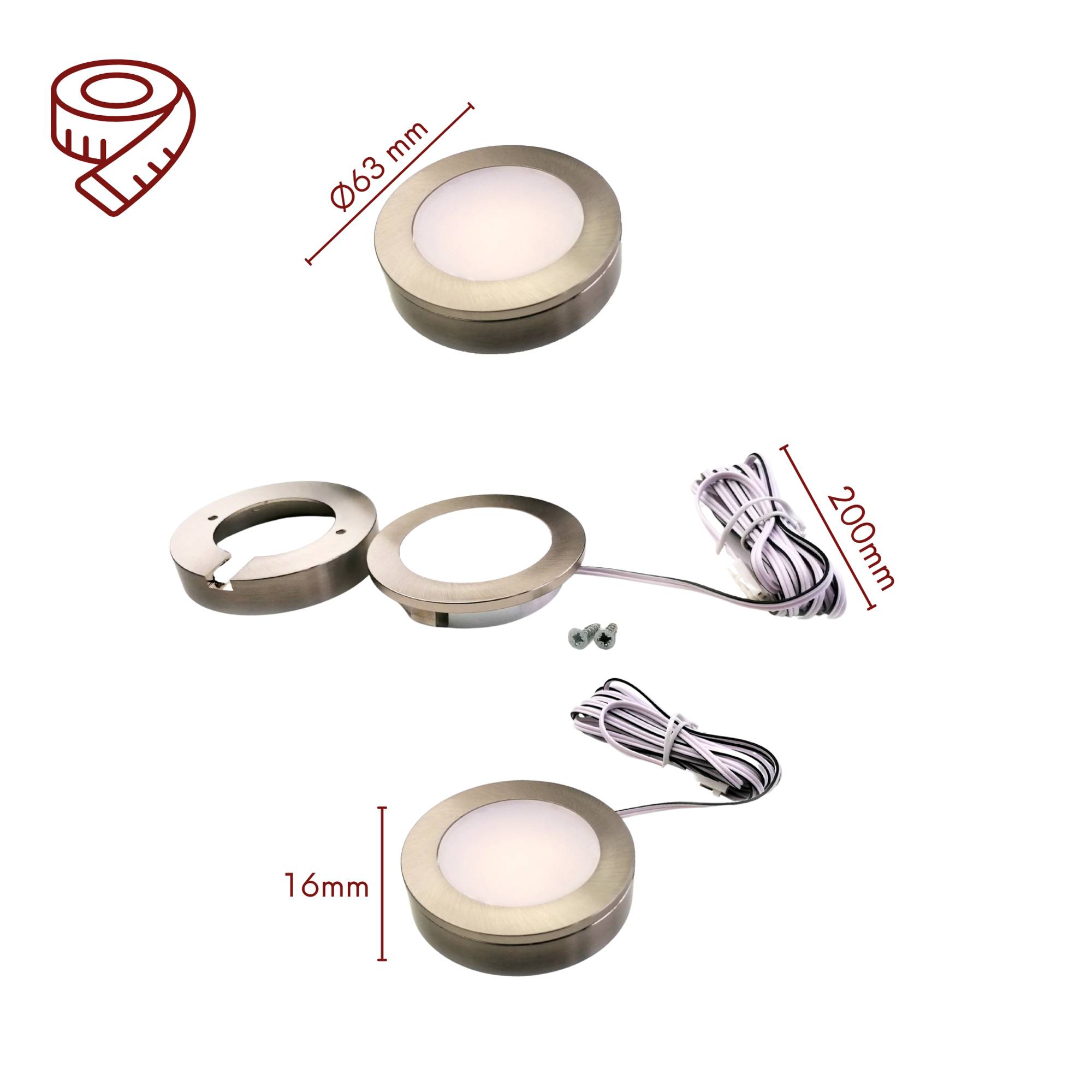 kalb | LED Einbauspot Unterbauspot Edelstahl gebürstet 12VDC 3 Watt Warmweiß 6,3 cm ∅ Einbaustrahler für Möbel inkl. Aufsatzring