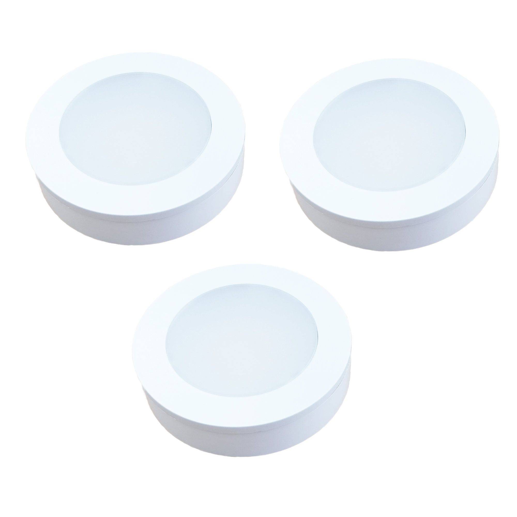 kalb | 3er Set LED Einbauspot Unterbauspot Aluminium Weiß 12VDC 3 Watt Warmweiß 6,3 cm ∅ Einbaustrahler für Möbel inkl. Aufsatzring
