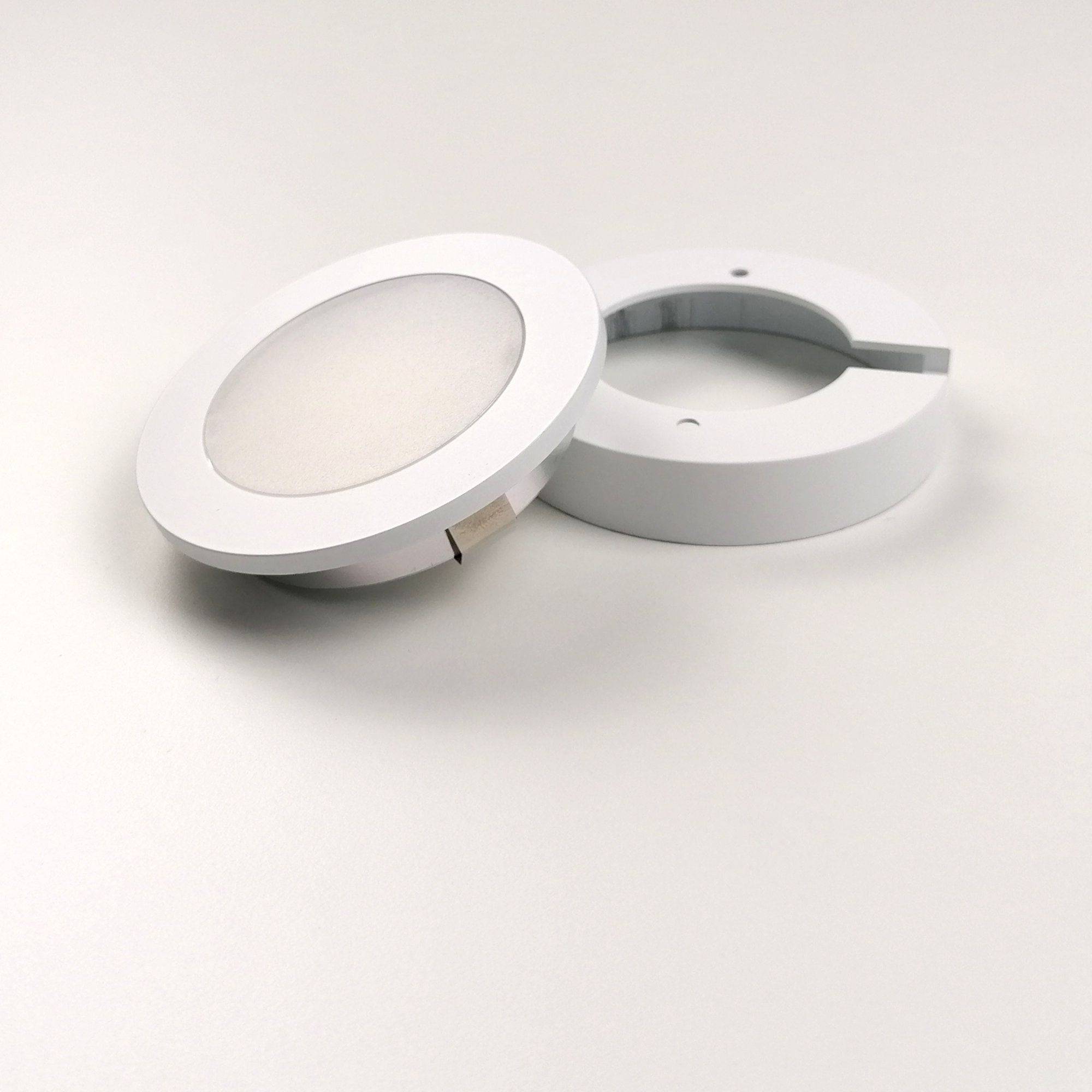 kalb | 3er Set LED Einbauspot Unterbauspot Aluminium Weiß 12VDC 3 Watt Warmweiß 6,3 cm ∅ Einbaustrahler für Möbel inkl. Aufsatzring